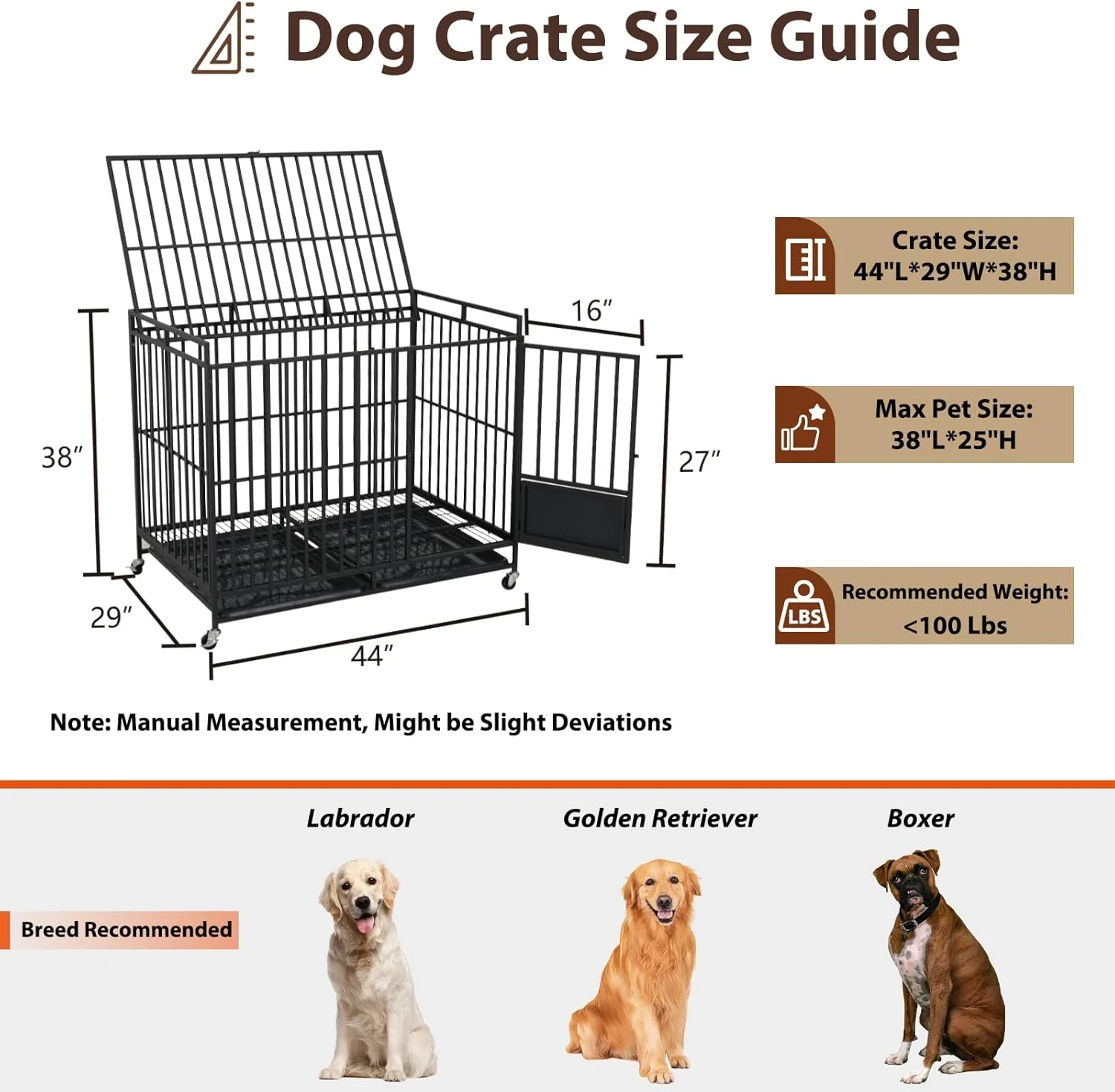 قفس سگ فلزی سنگین ZJEYEJZ سایز 44 اینچ، قفس سگ ضد فرار و غیرقابل تخریب 3 درب برای سگ های بزرگ و متوسط، لانه سگ با اضطراب بالا با چرخ های قفل شونده و سینی های قابل جابجایی، سایز خیلی بزرگ XL