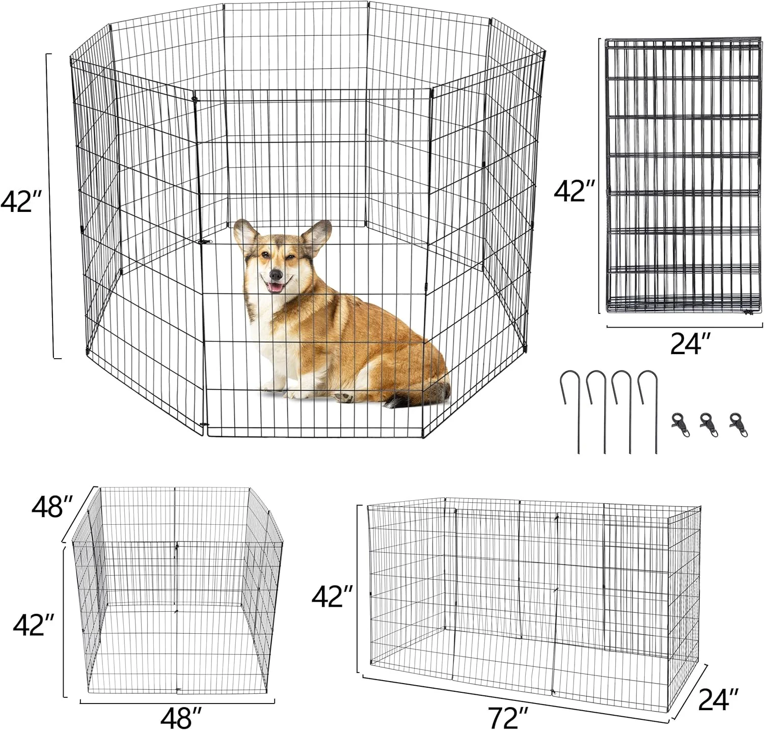 محوطه بازی سگ و توله سگ ZENY، هشت ضلعی فلزی تاشو قابل حمل برای داخل و خارج از خانه، ارتفاع 106 سانتی متر و عرض 60 سانتی متر