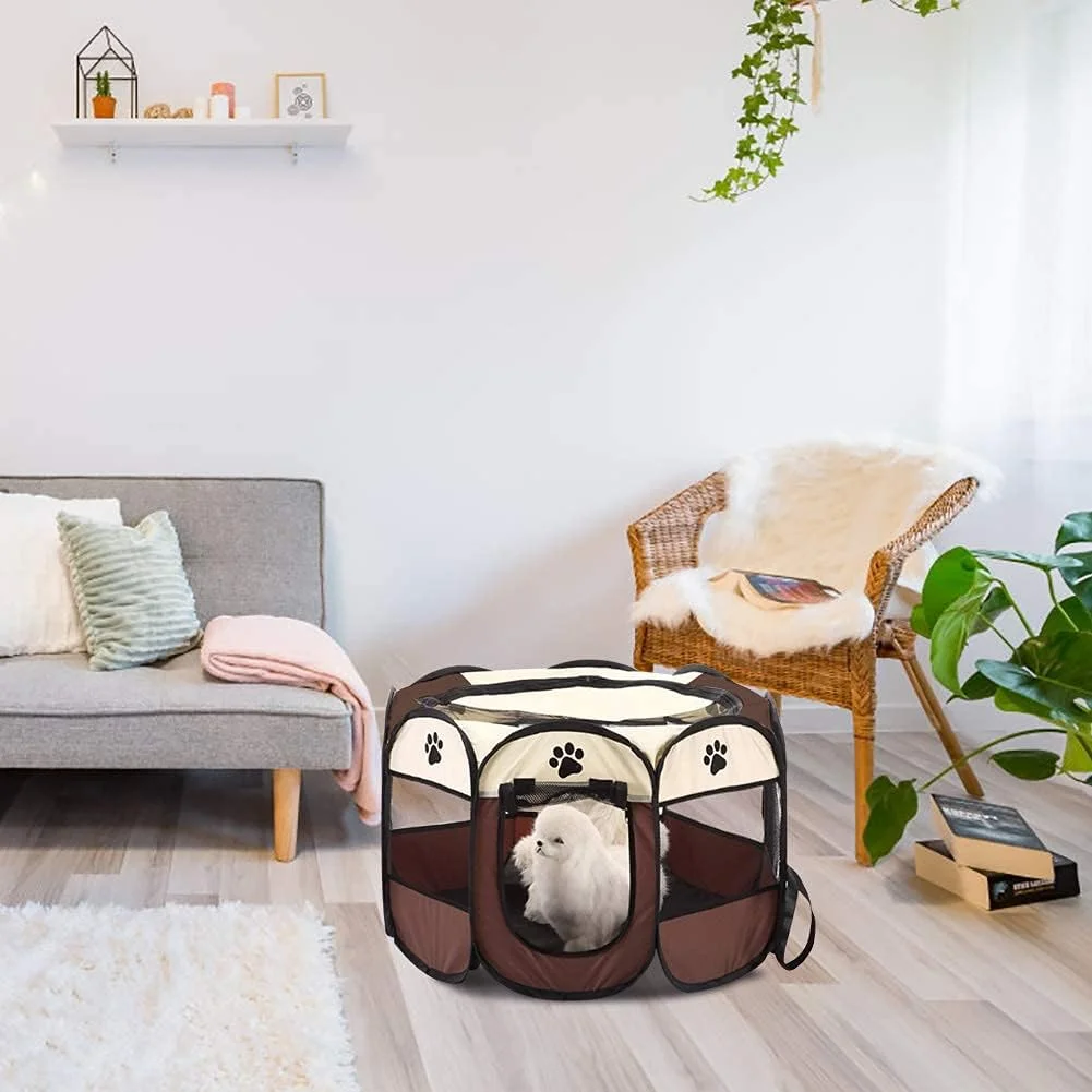 چادر حیوانات خانگی ZGMCGD، قفس توری سگ با درهای زیپ دار، چادر تمرینی بدون نیاز به مونتاژ برای خانه، مسافرت به پارک، چادر بازی حیوانات خانگی با پنل توری 8 طرفه (رنگ قهوه ای، مشکی)