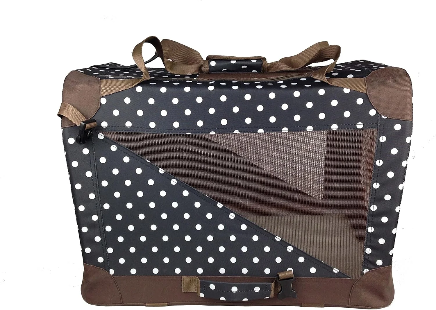 خانه/کیف حمل تاشو نرم زیپ‌دار سگ با دید 360 درجه پت لایف مدل '360° Vista View' با قاب فلزی بادوام، سایز خیلی بزرگ، طرح خال‌خالی سرمه‌ای