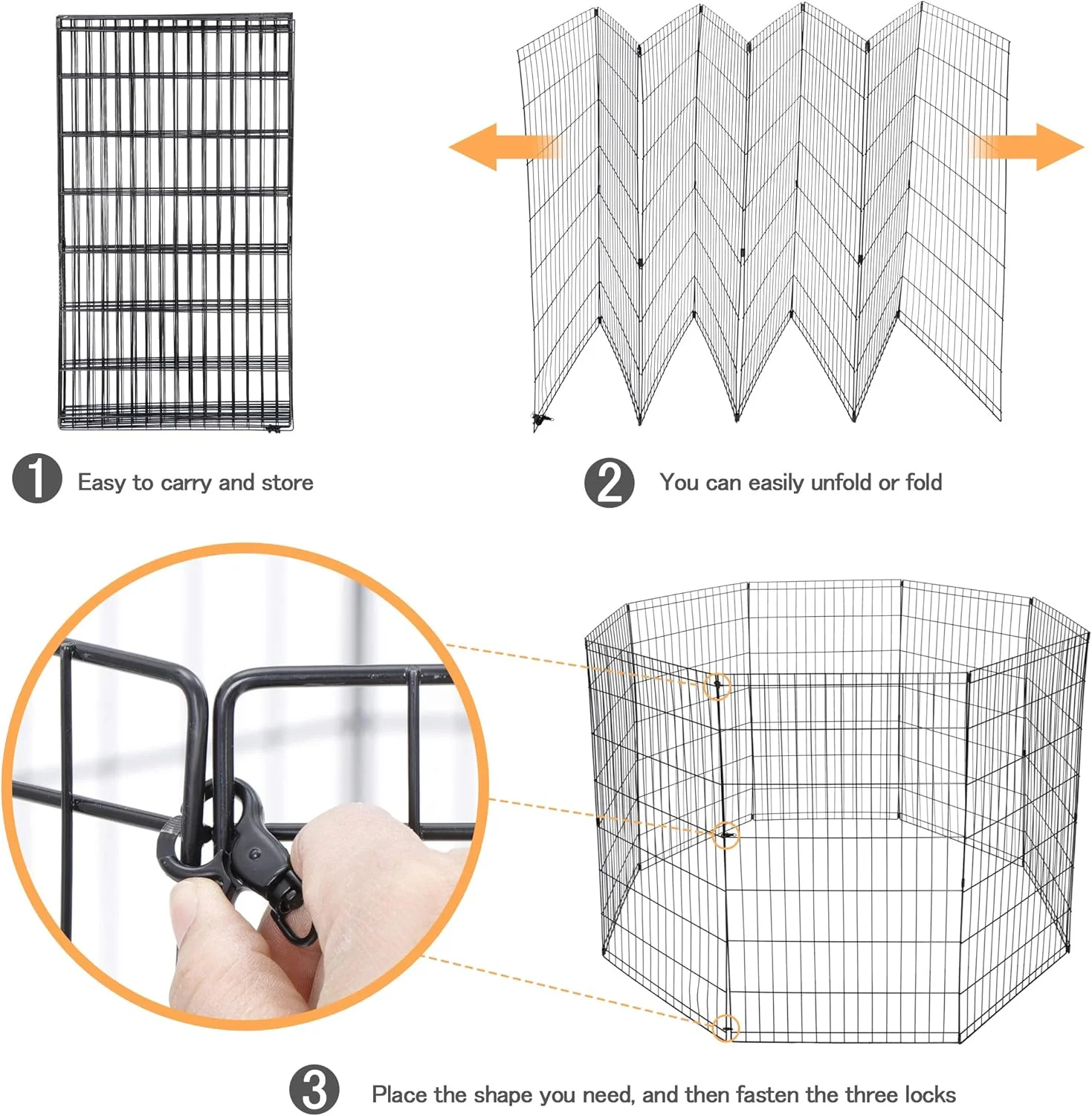 محوطه بازی سگ و توله سگ ZENY، هشت ضلعی فلزی تاشو قابل حمل برای داخل و خارج از خانه، ارتفاع 106 سانتی متر و عرض 60 سانتی متر