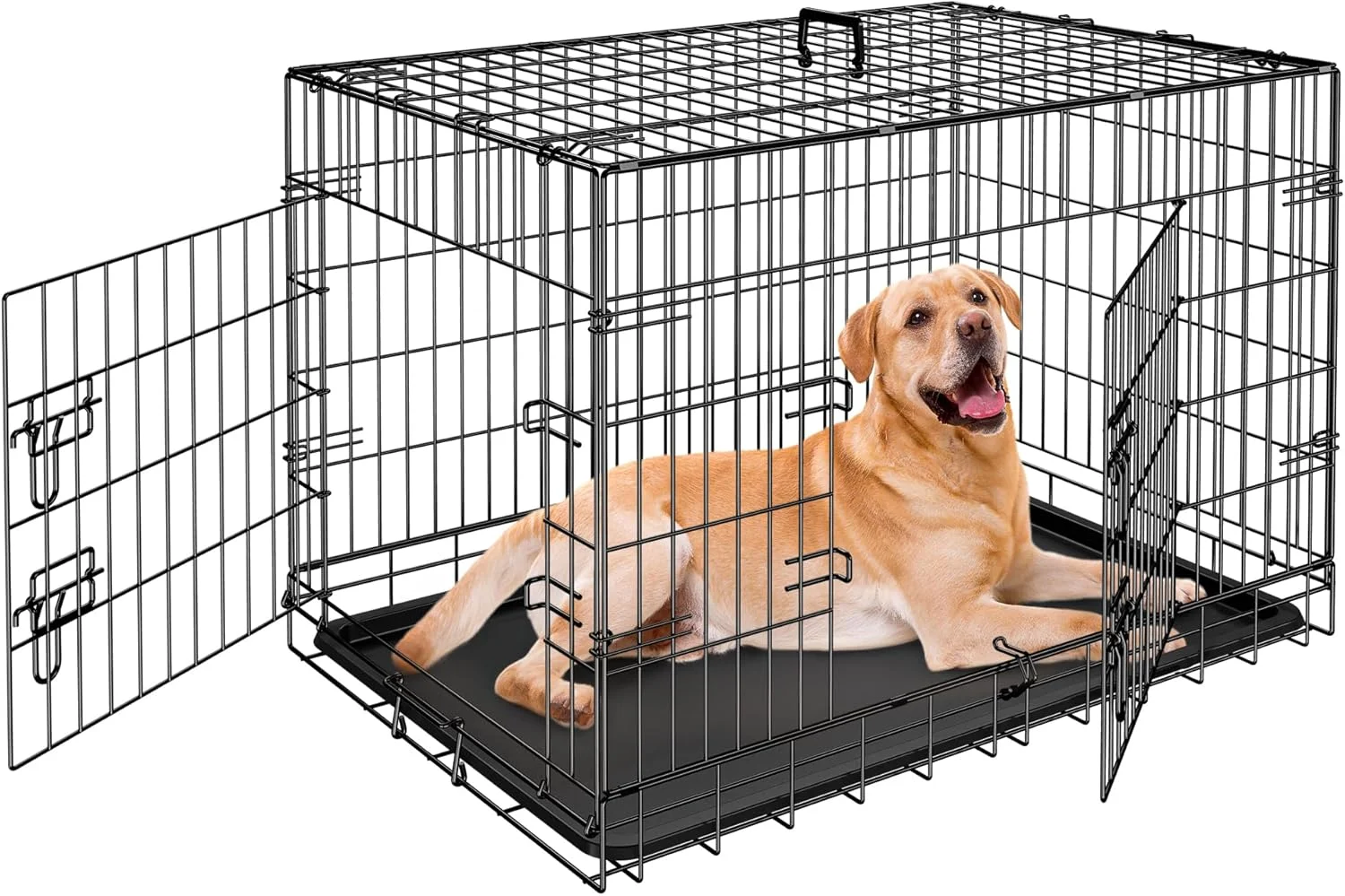 قفس سگ ۳۶ اینچی ZENY، قفس فلزی تاشو دو درب برای سگ یا حیوانات خانگی به همراه سینی و دسته