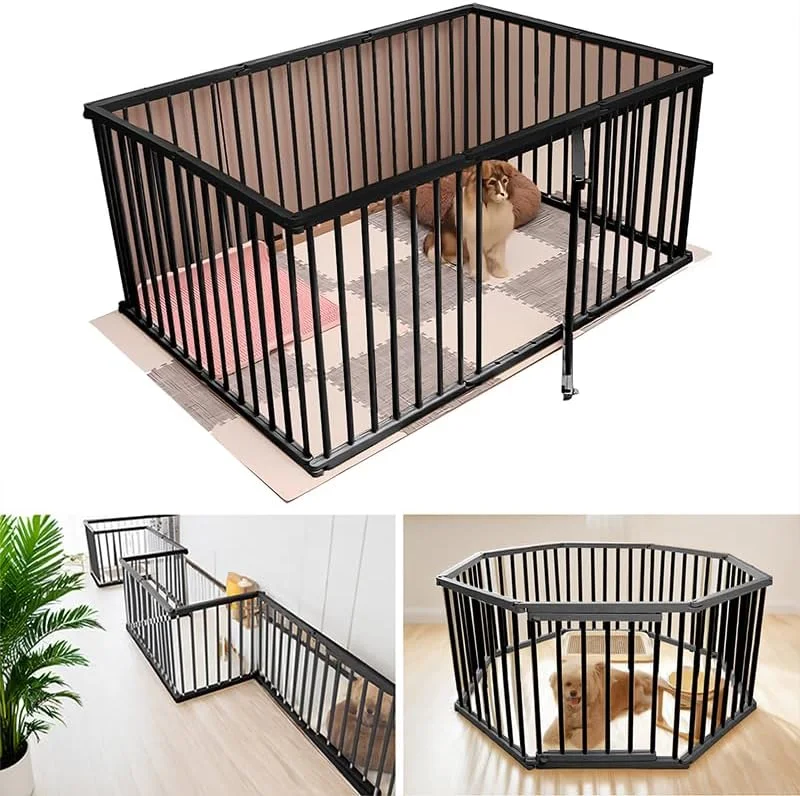 محوطه بازی سگ Zenzres، حصار حیوانات خانگی 10 پنلی برای داخل خانه، حصار ضد زنگ برای حیوانات خانگی، محوطه بازی بادوام سگ، قفس سگ امن و جادار برای کمپینگ RV، توله سگ، حیوانات کوچک (مشکی)