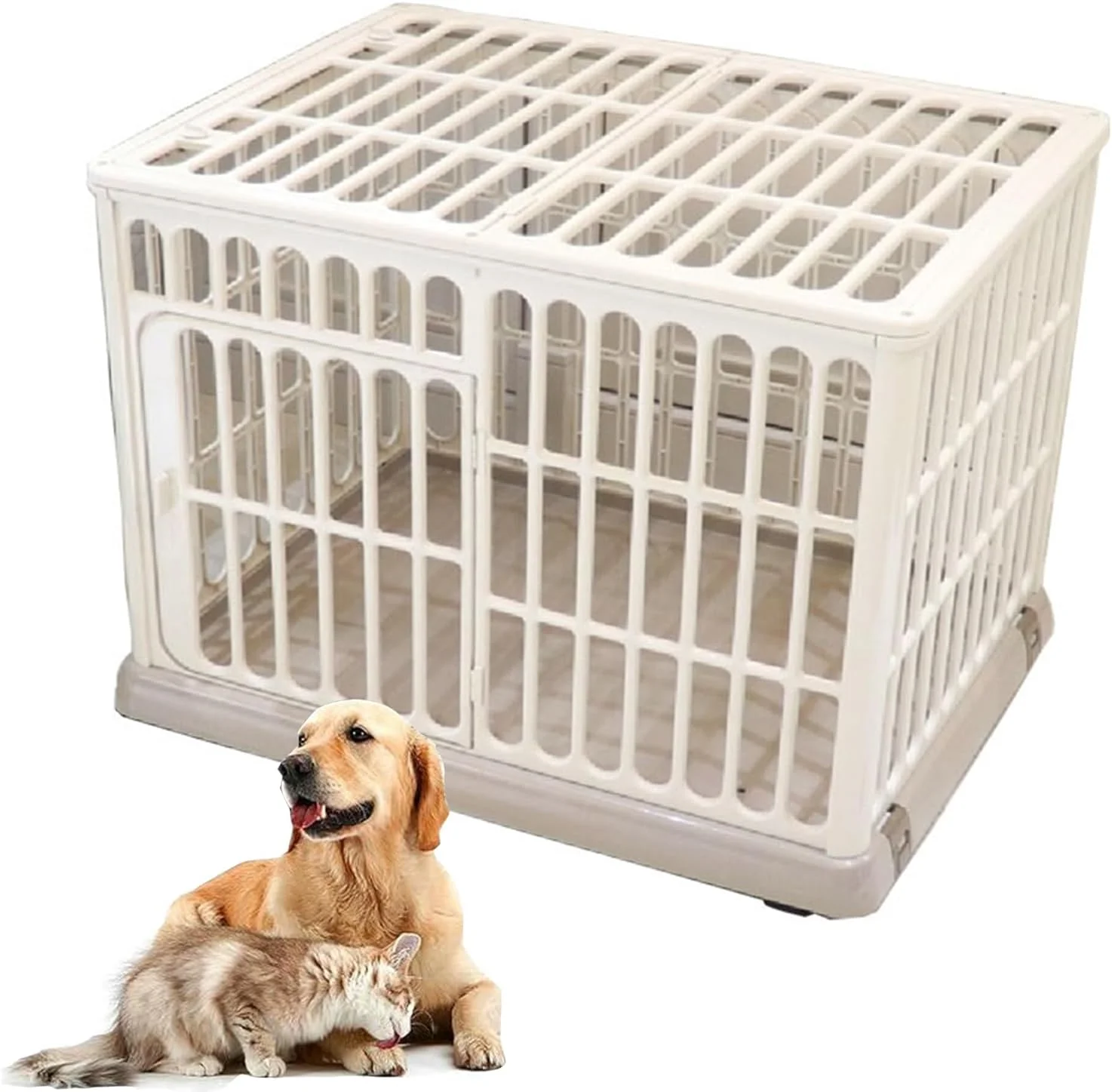 قفس سگ Zephyrspets سایز 26 اینچ، مناسب برای سگ های متوسط، قابل استفاده در داخل و خارج از منزل، قفس سگ رزینی مقاوم با چرخ های قفل دار و درب دوبل، مونتاژ آسان (سفید)