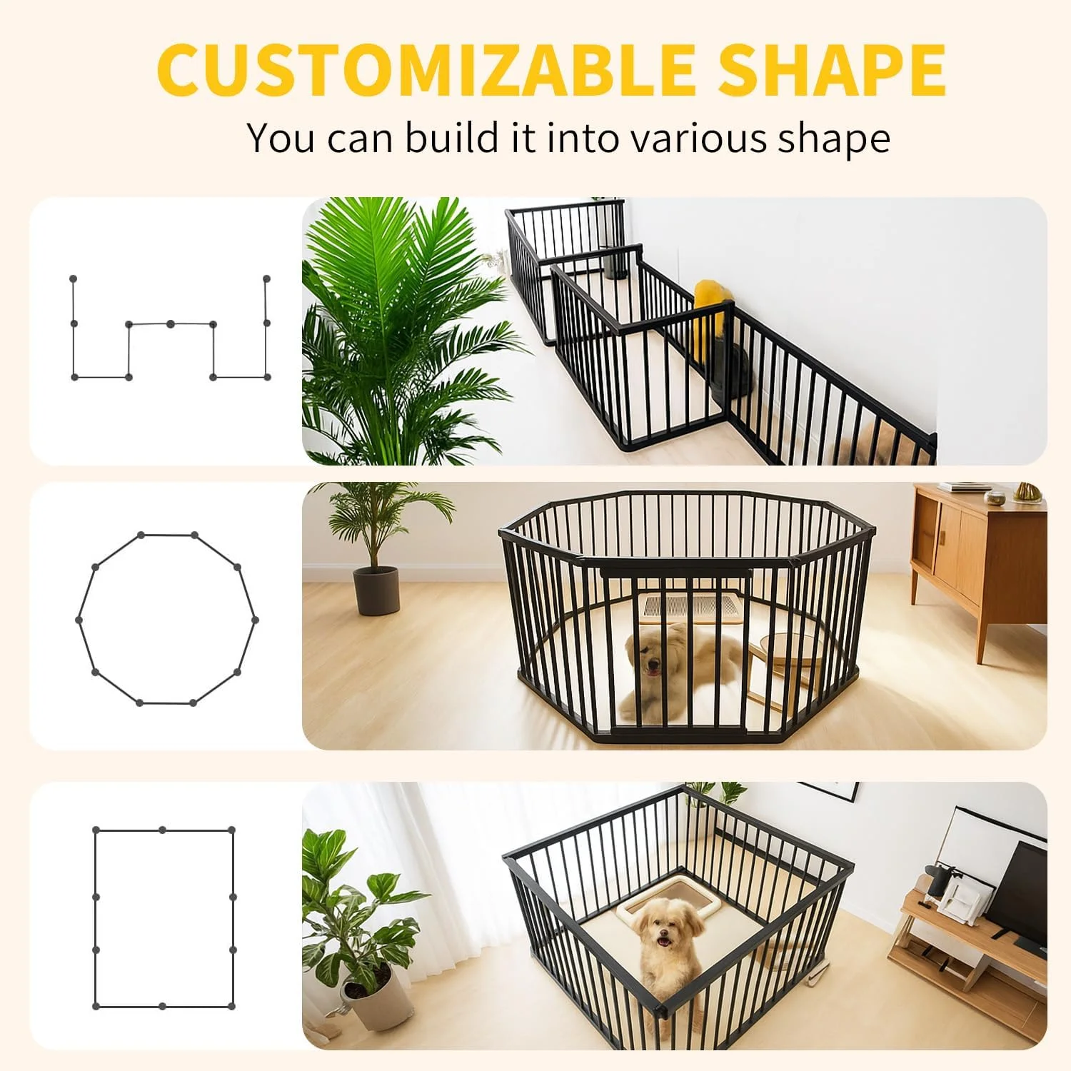 محوطه بازی سگ Zenzres، حصار حیوانات خانگی 10 پنلی برای داخل خانه، حصار ضد زنگ برای حیوانات خانگی، محوطه بازی بادوام سگ، قفس سگ امن و جادار برای کمپینگ RV، توله سگ، حیوانات کوچک (مشکی)