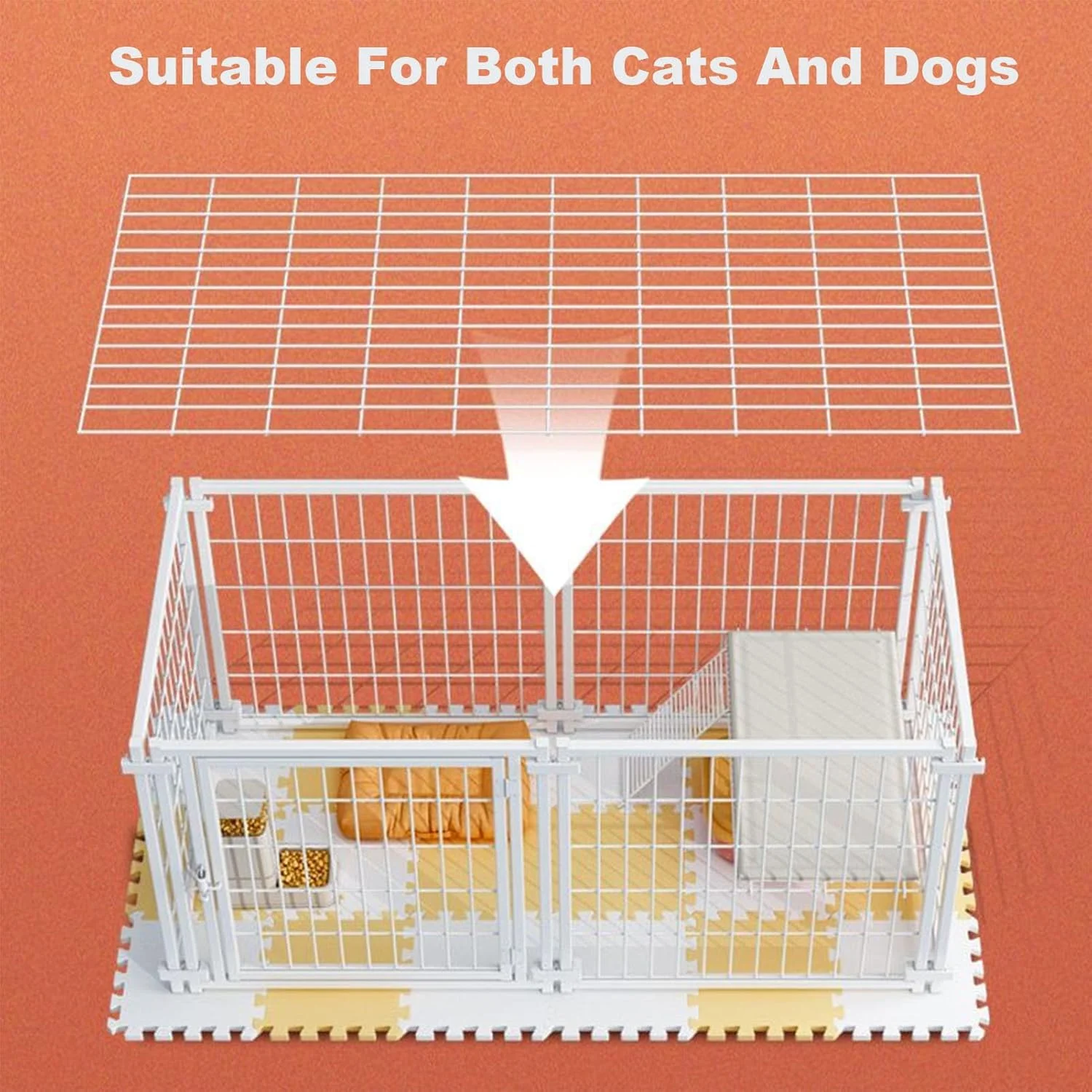 محوطه بازی سگ زیفرسپتس تاشو 6 پنلی، طول 47 اینچ، حصار حیوانات خانگی مناسب فضای باز/داخلی با پوشش بالایی، جعبه حصار قابل حمل برای بازی حیوانات خانگی متوسط/کوچک در کمپینگ RV (سفید)