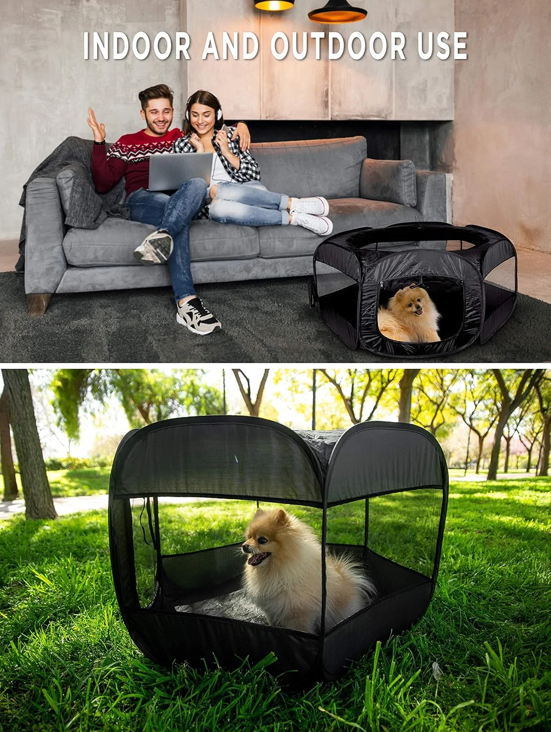 محوطه بازی قابل حمل حیوانات خانگی Zento Deals - چادر توله سگ تاشو، سبک وزن - چادر سگ داخلی یا خارجی، لانه حیوانات، محل تمرین حیوانات خانگی - (عرض 58.42 سانتی متر x طول 60.96 سانتی متر x ارتفاع 58.42 سانتی متر)