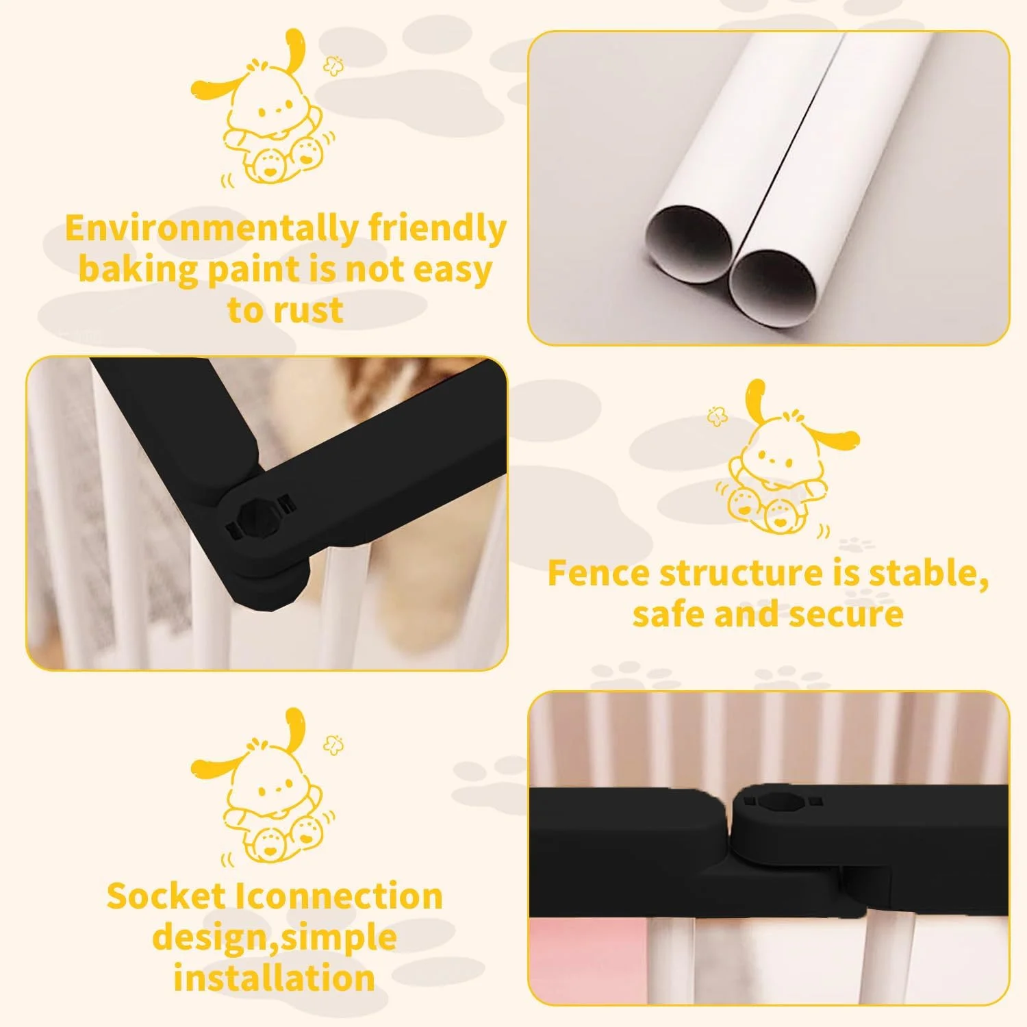 محوطه بازی سگ Zenzres، حصار حیوانات خانگی 10 پنلی برای داخل خانه، حصار ضد زنگ برای حیوانات خانگی، محوطه بازی بادوام سگ، قفس سگ امن و جادار برای کمپینگ RV، توله سگ، حیوانات کوچک (مشکی)