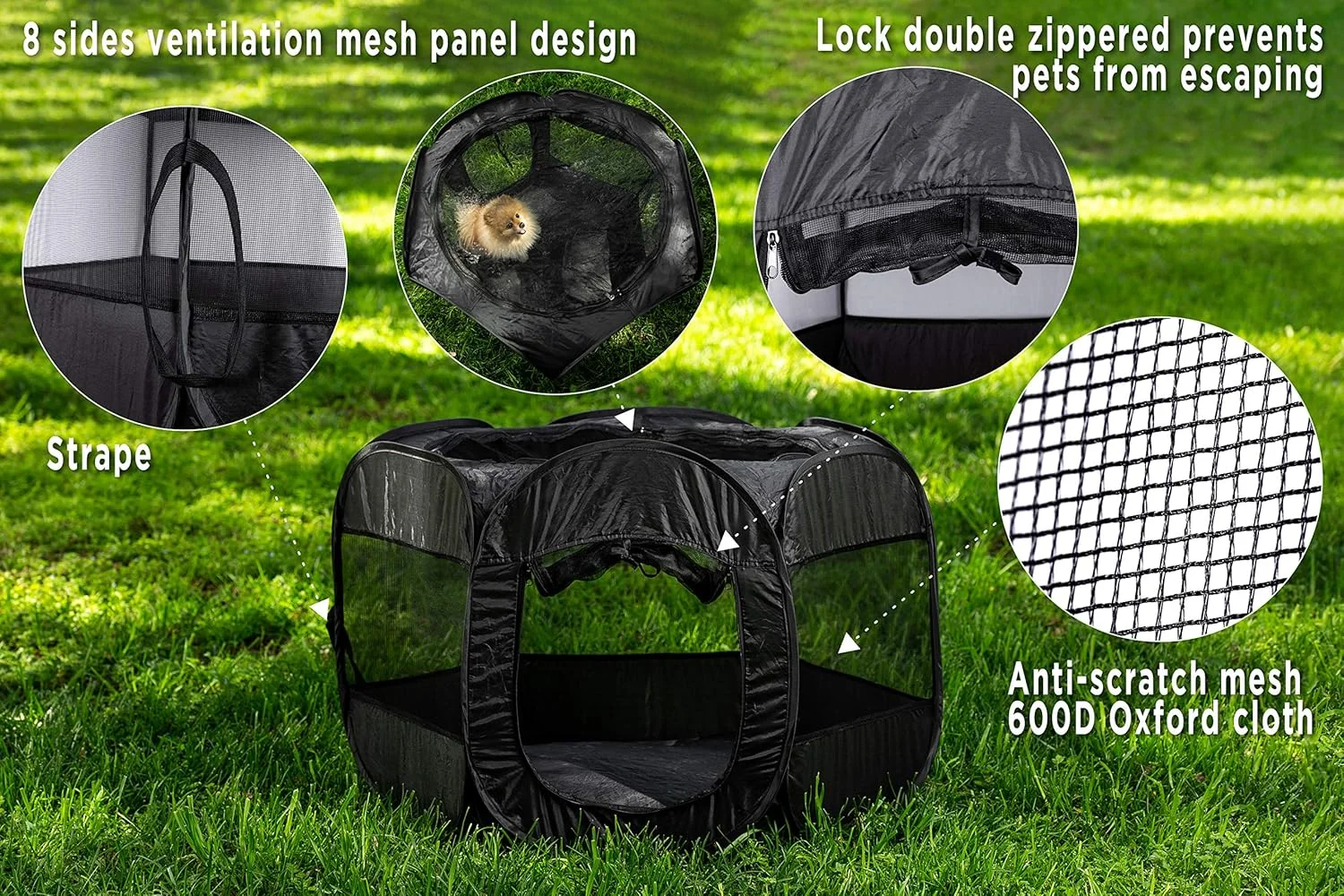 محوطه بازی قابل حمل حیوانات خانگی Zento Deals - چادر توله سگ تاشو، سبک وزن - چادر سگ داخلی یا خارجی، لانه حیوانات، محل تمرین حیوانات خانگی - (عرض 58.42 سانتی متر x طول 60.96 سانتی متر x ارتفاع 58.42 سانتی متر)