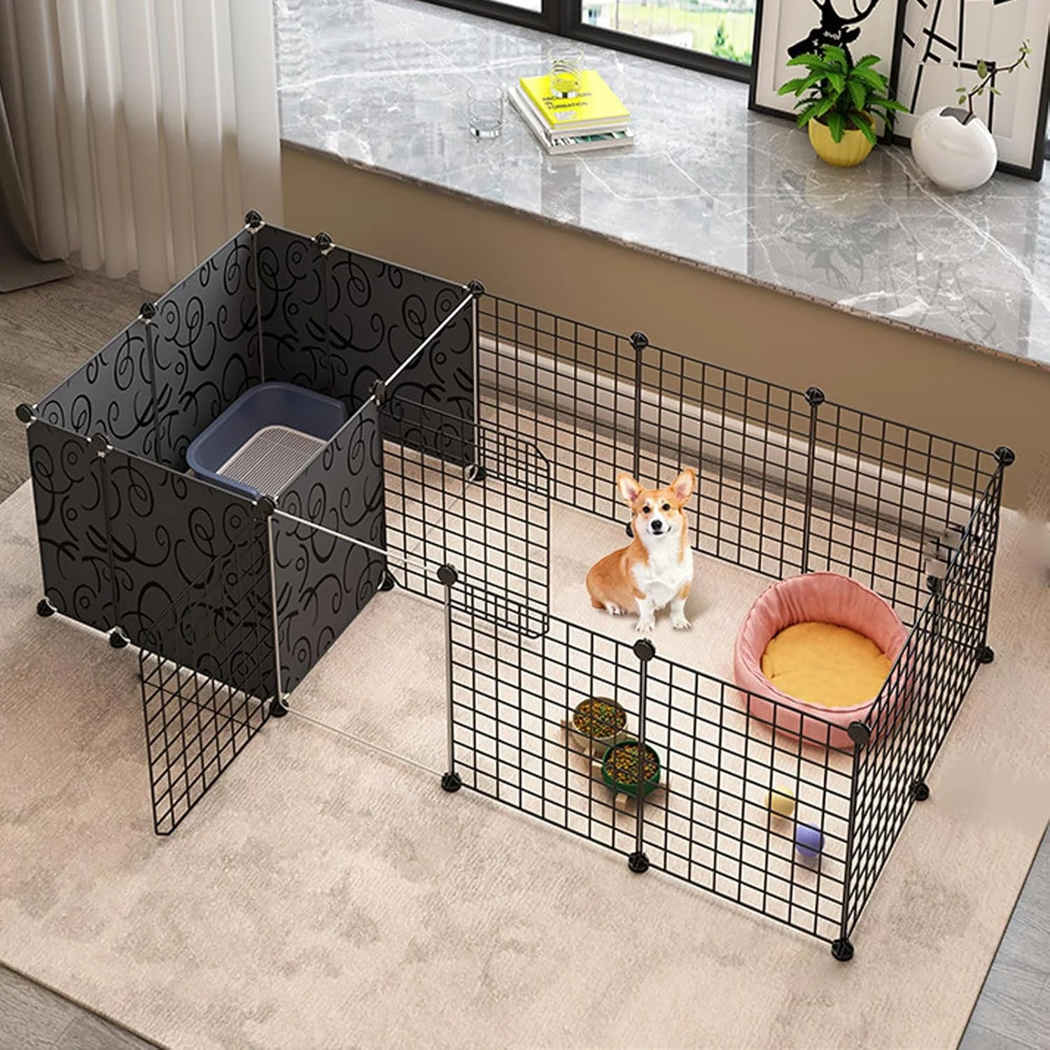 محوطه بازی توله سگ YPDOPORA برای سگ، محوطه بازی قابل حمل داخلی با درب، قفس حیوانات کوچک DIY، حصار فلزی سیمی، محوطه تمرین حیوانات خانگی برای سگ های کوچک، بچه گربه، خرگوش، خوکچه هندی، راسو، D