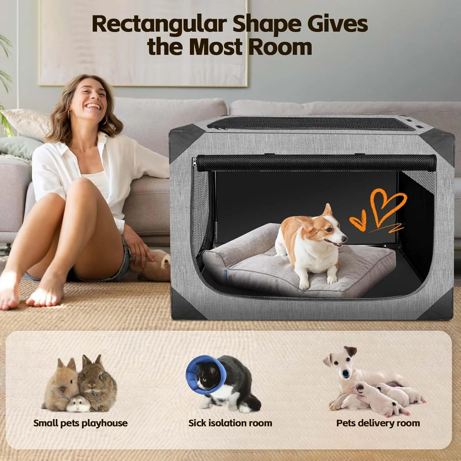 یورنومی باکس حمل سگ - باکس حمل سگ قابل حمل 36 اینچی برای سگ های بزرگ، مناسب فضای داخلی و خارجی