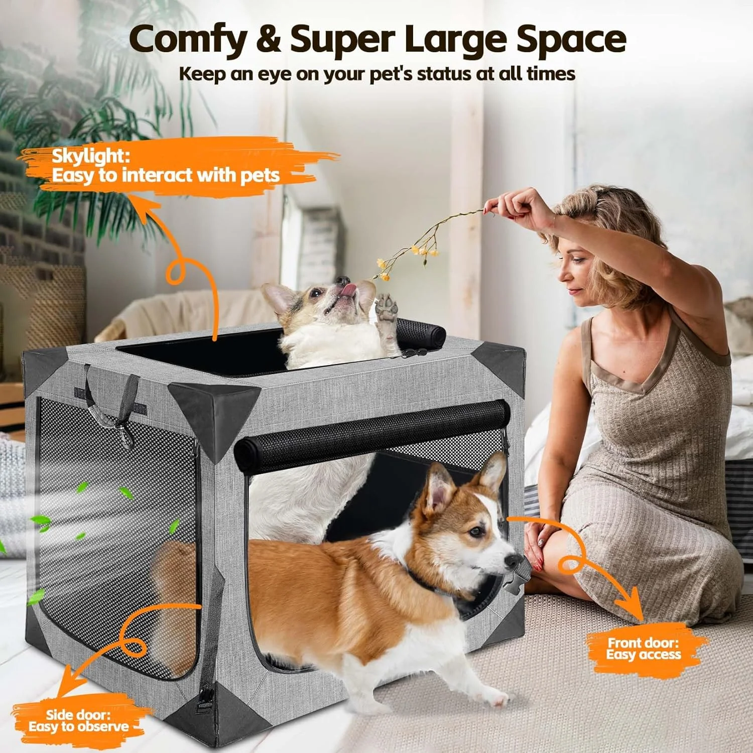 یورنومی باکس حمل سگ - باکس حمل سگ قابل حمل 36 اینچی برای سگ های بزرگ، مناسب فضای داخلی و خارجی