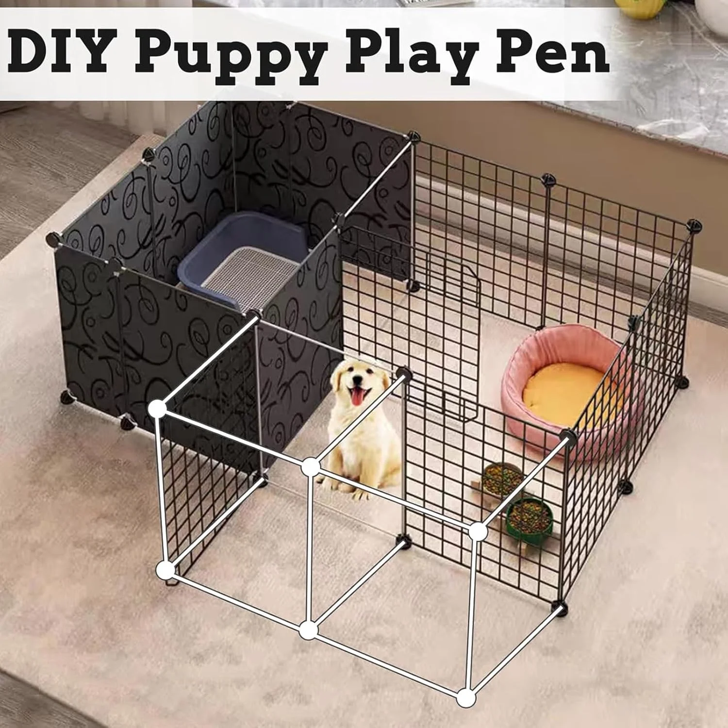 محوطه بازی توله سگ YPDOPORA برای سگ، محوطه بازی قابل حمل داخلی با درب، قفس حیوانات کوچک DIY، حصار فلزی سیمی، محوطه تمرین حیوانات خانگی برای سگ های کوچک، بچه گربه، خرگوش، خوکچه هندی، راسو، D