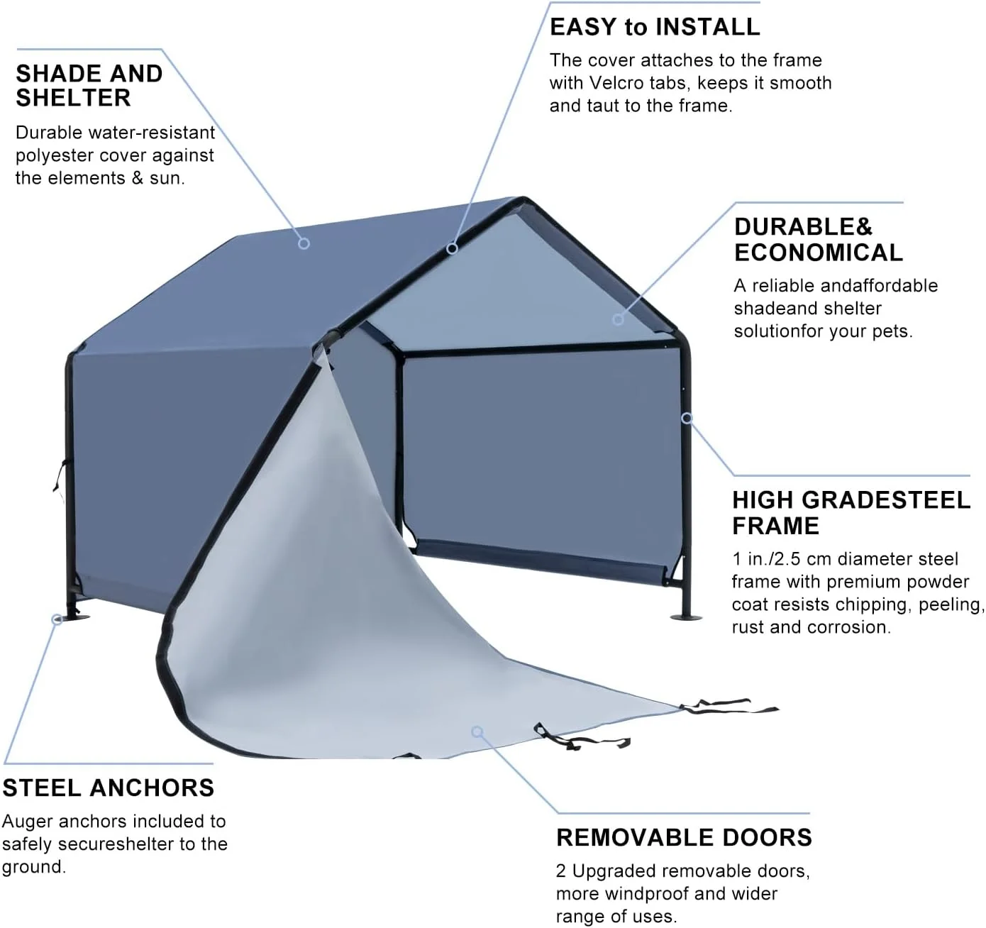خانه سگ YOUGYM، پناهگاه سایه سگ، چادر فضای باز برای سگ های بزرگ و متوسط، سرمه ای