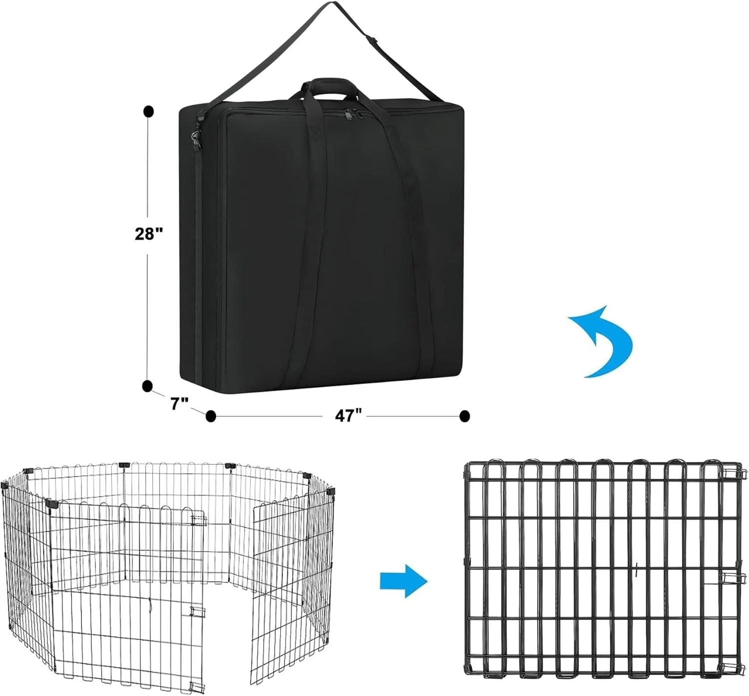 کیف نگهداری محوطه بازی سگ YUFYIG سایز 47 اینچ، مناسب برای محوطه بازی تاشو حیوانات خانگی، حصار سگ - پارچه آکسفورد، ضد آب و ضد رطوبت 47"×7"×28"