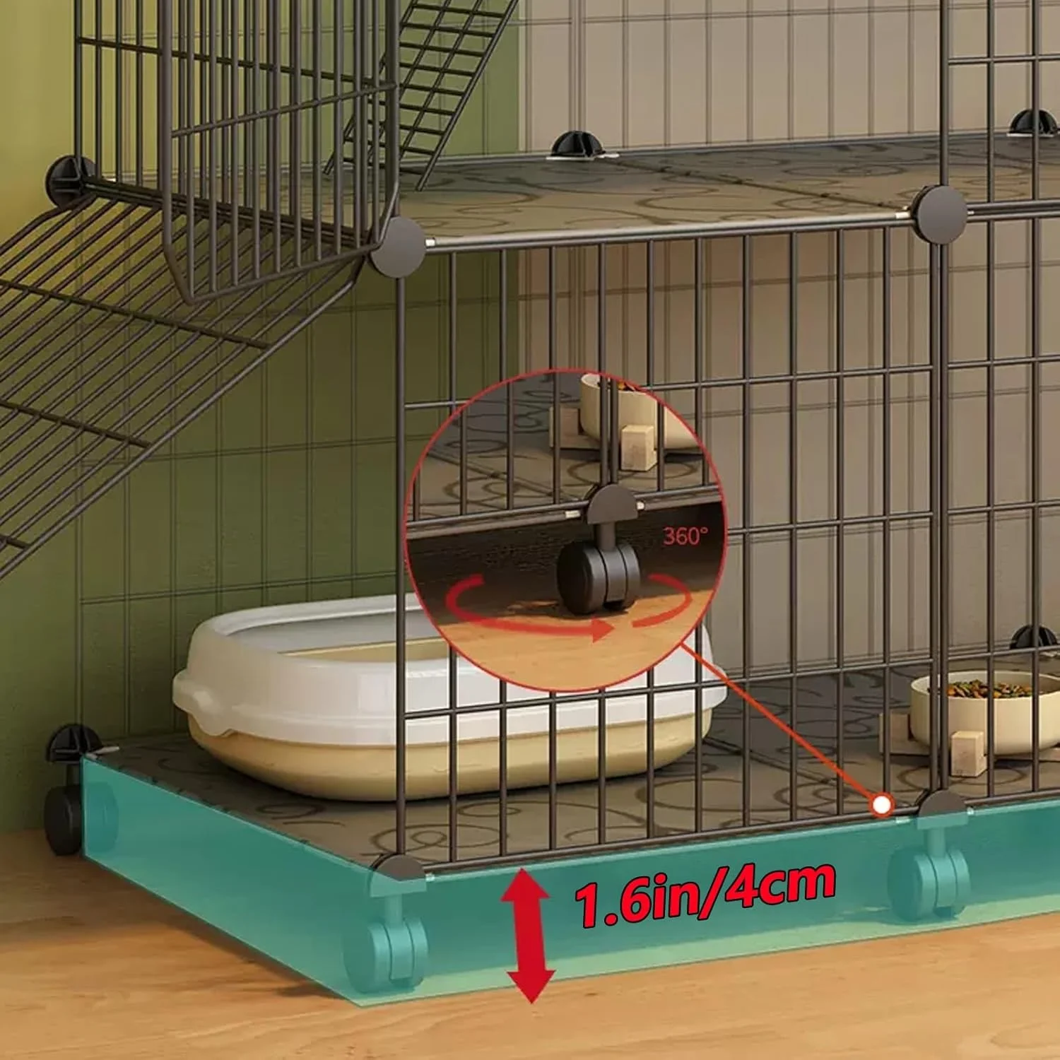 قفس سیمی گربه دو/سه طبقه YUGXTH، محوطه بازی گربه با چرخ‌های 360 درجه و نردبان، محفظه حیوانات خانگی قابل جدا شدن، مناسب برای 1-3 گربه و حیوانات کوچک (رنگ: مشکی D، سایز: 109x49x79cm/43x19x31 اینچ)