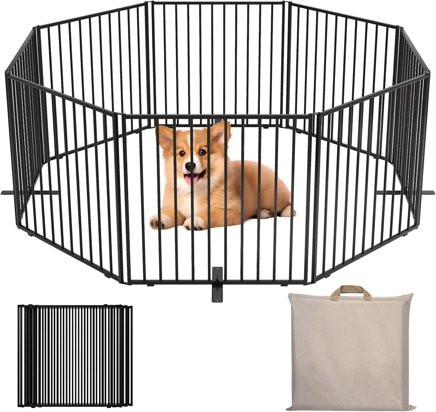دروازه و محوطه بازی تاشو فلزی سگ YOCAN با ارتفاع 50 سانتی متر - حصار حیوانات خانگی مستقل در فضای باز با کیف حمل، محوطه قابل حمل توله سگ برای حیاط، کمپینگ، مسافرت، ایوان - 8 پنل