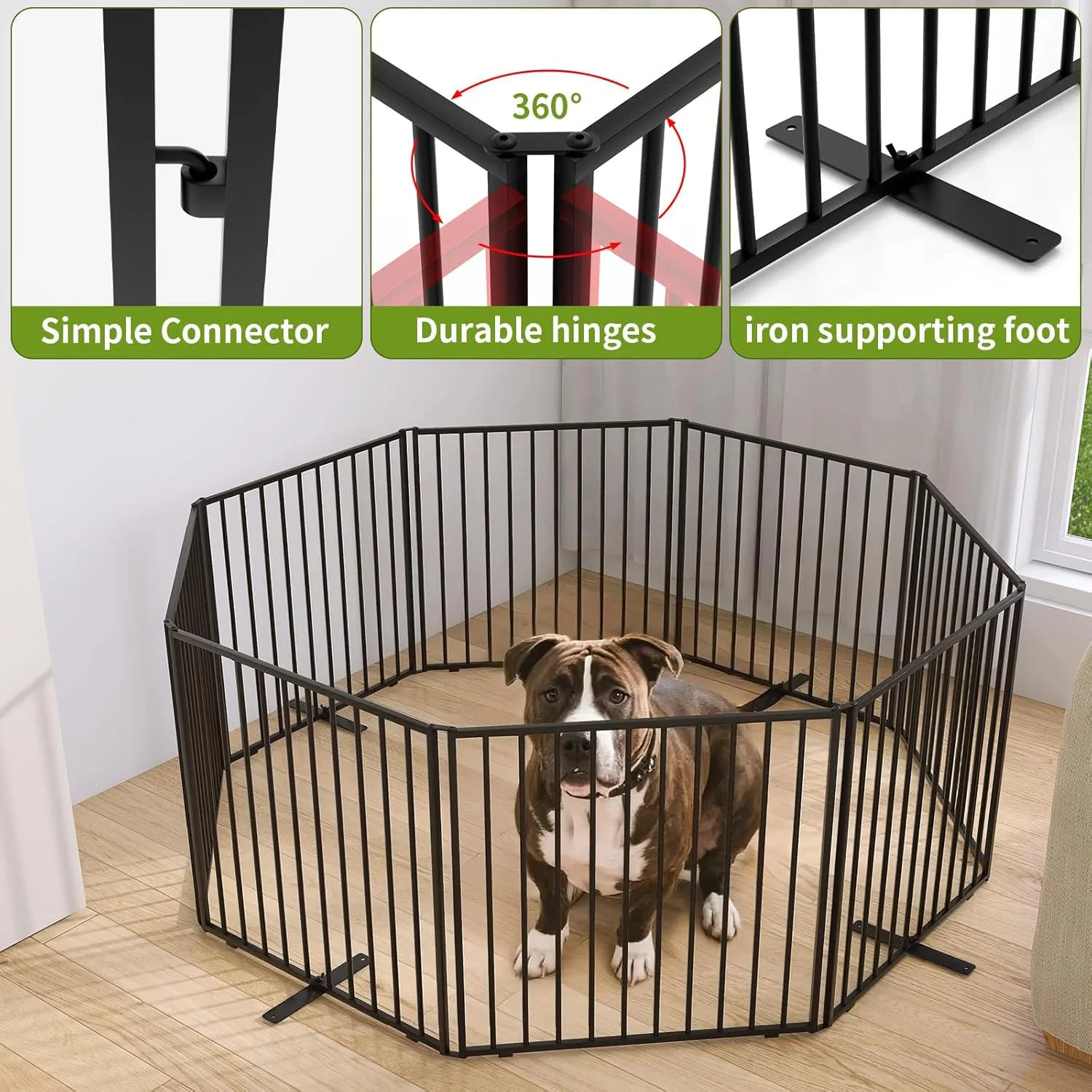 دروازه و محوطه بازی تاشو فلزی سگ YOCAN با ارتفاع 50 سانتی متر - حصار حیوانات خانگی مستقل در فضای باز با کیف حمل، محوطه قابل حمل توله سگ برای حیاط، کمپینگ، مسافرت، ایوان - 8 پنل