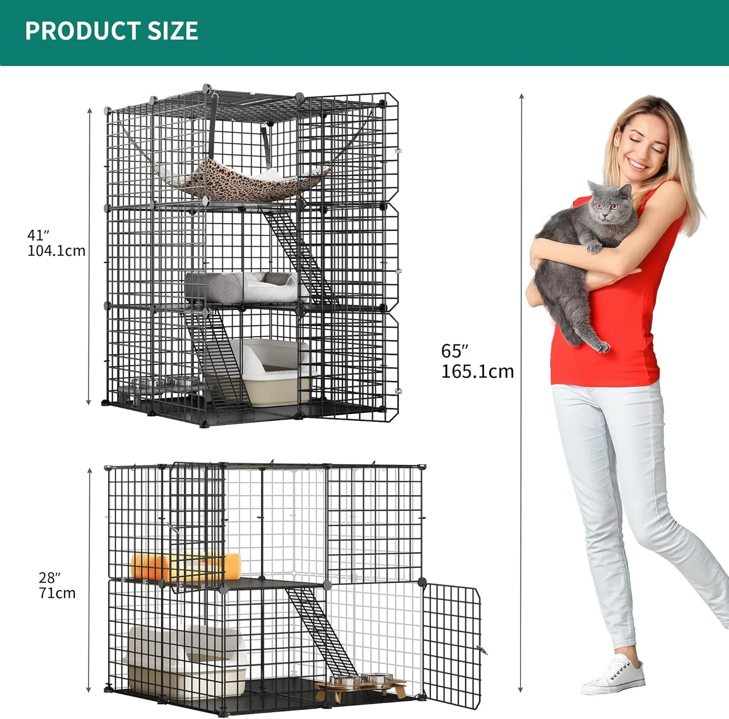 قفس گربه YITAHOME برای گربه های داخل خانه، محوطه گربه در فضای باز 2 طبقه، قفس بچه گربه، لانه فلزی حیوانات خانگی DIY برای 1-2 گربه، راسو، حیوانات کوچک، بچه گربه، سنجاب، مسافرت با RV، کمپینگ