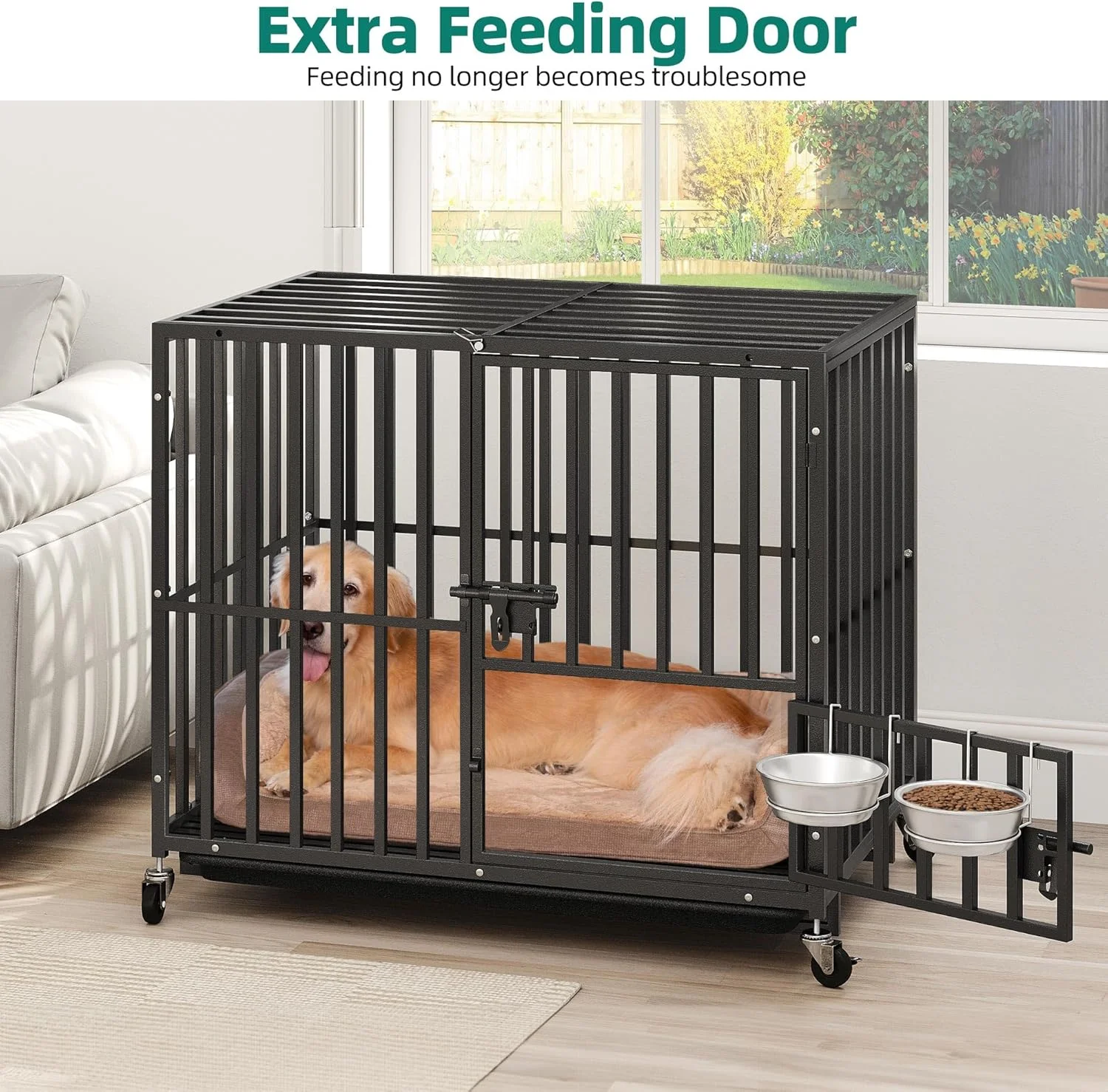 قفس سگ سنگین YITAHOME برای سگ های کوچک و متوسط، لانه سگ فلزی 38 اینچی مناسب فضای داخلی با چرخ، قفس سگ با اضطراب بالا، قفس بزرگ سگ با طراحی ضد فرار، دارای سه درب و سینی قابل جابجایی