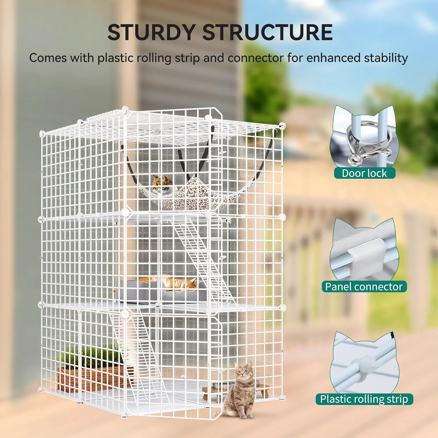 قفس گربه YITAHOME، محوطه داخلی گربه، 3 طبقه، قفس بازی گربه DIY، لانه گربه با ننو بسیار بزرگ برای 1-2 گربه، راسو، چینچیلا، خرگوش، حیوانات کوچک، 72 x 72 x 107 سانتی متر، سفید