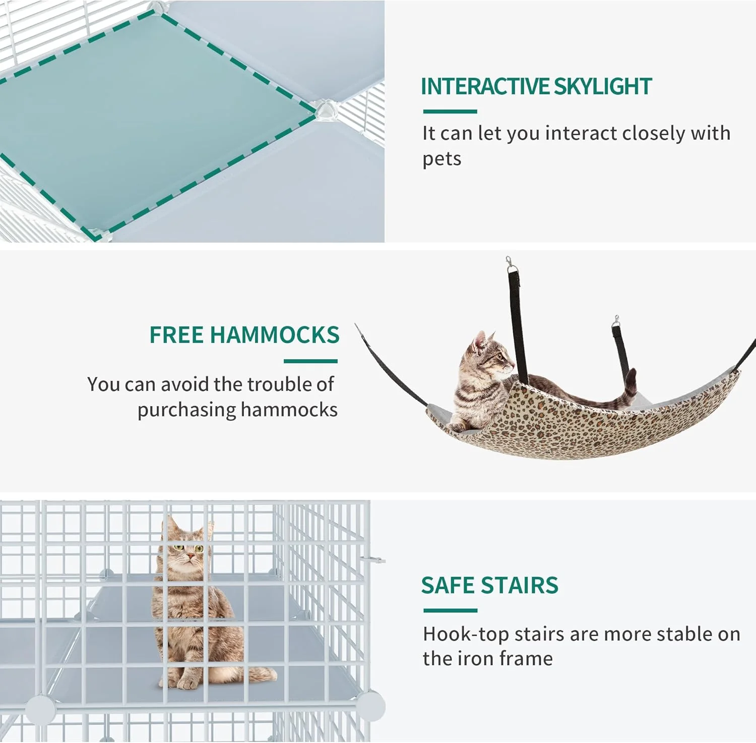 قفس گربه YITAHOME، محوطه داخلی گربه، 3 طبقه، قفس بازی گربه DIY، لانه گربه با ننو بسیار بزرگ برای 1-2 گربه، راسو، چینچیلا، خرگوش، حیوانات کوچک، 72 x 72 x 107 سانتی متر، سفید