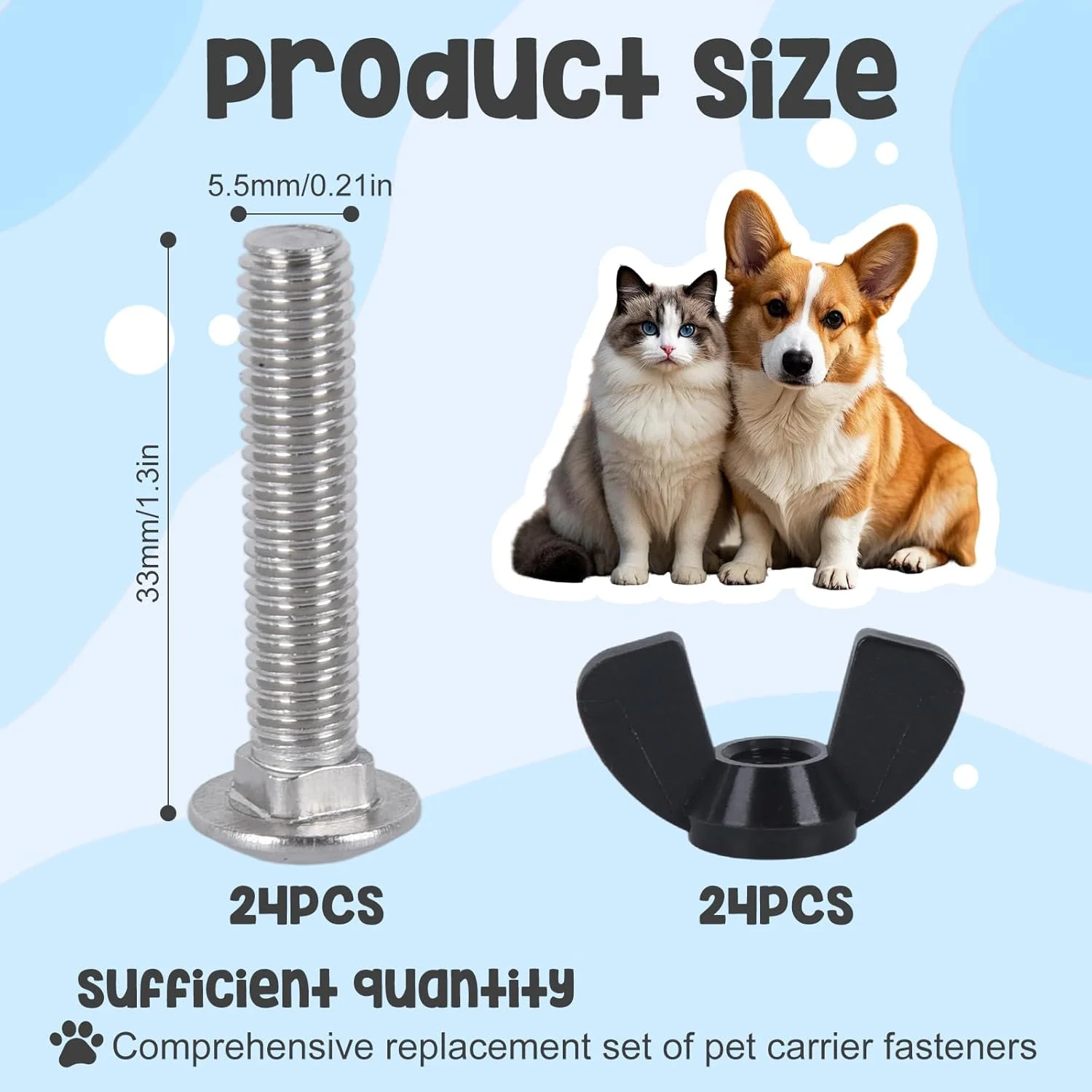 مجموعه بست های 24 عددی قفس حمل حیوانات خانگی YeeBeny، پیچ و مهره های جایگزین قفس سگ، مهره های پروانه ای، پیچ های جایگزین قفس سگ M6، براکت های قفس حیوانات خانگی