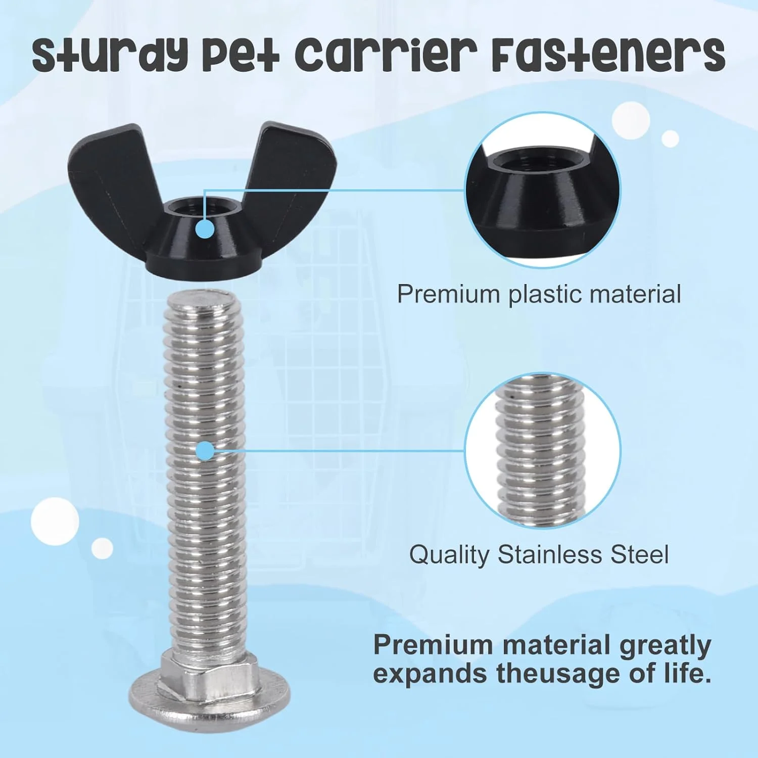 مجموعه بست های 24 عددی قفس حمل حیوانات خانگی YeeBeny، پیچ و مهره های جایگزین قفس سگ، مهره های پروانه ای، پیچ های جایگزین قفس سگ M6، براکت های قفس حیوانات خانگی