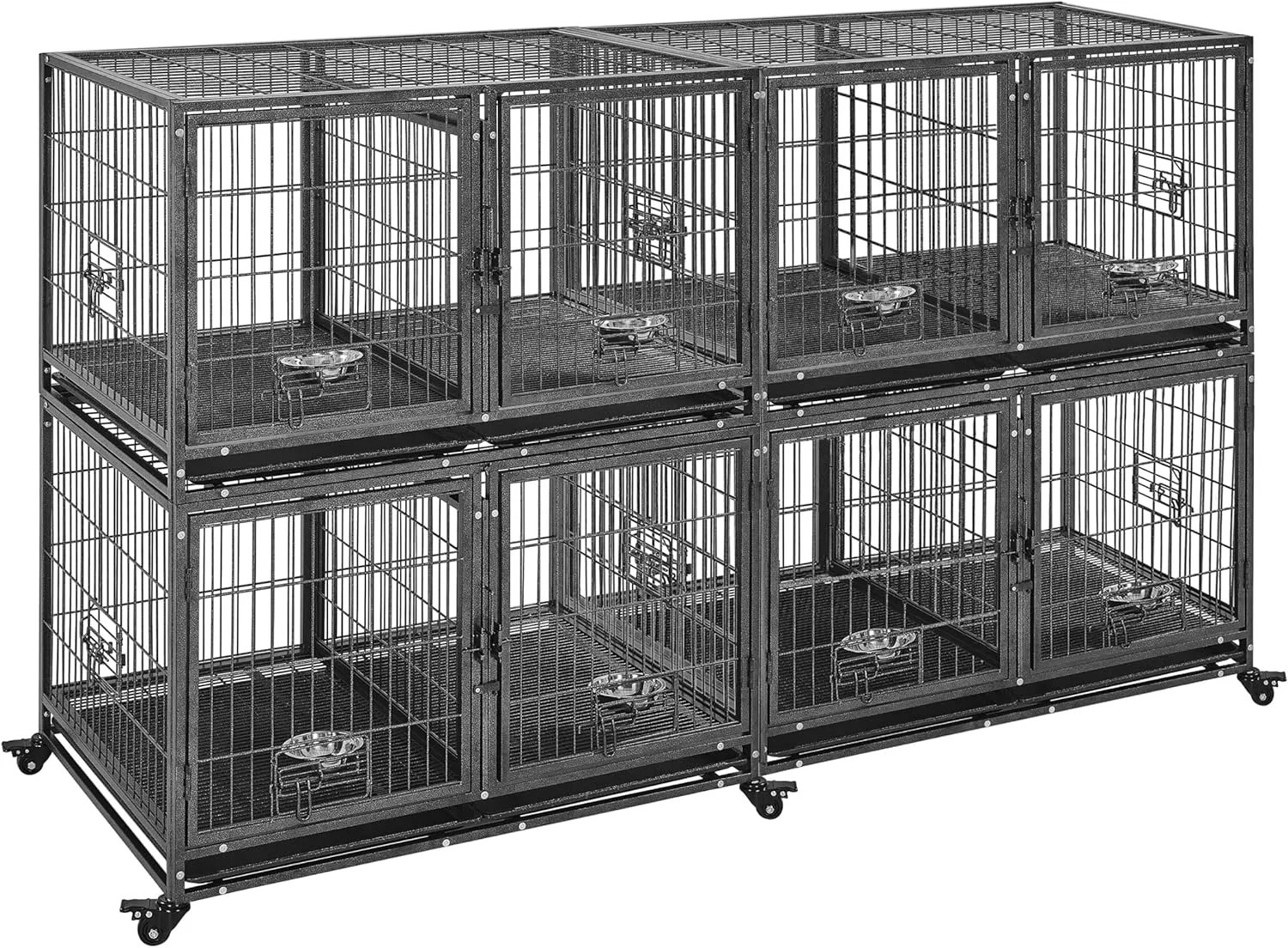 قفس سگ Yaheetech قابل انباشت 42 اینچی، قفس بزرگ سگ سنگین با جداکننده، قفس فلزی حیوانات خانگی چرخ دار 4 عددی با کاسه آب، لانه سگ سرپوشیده
