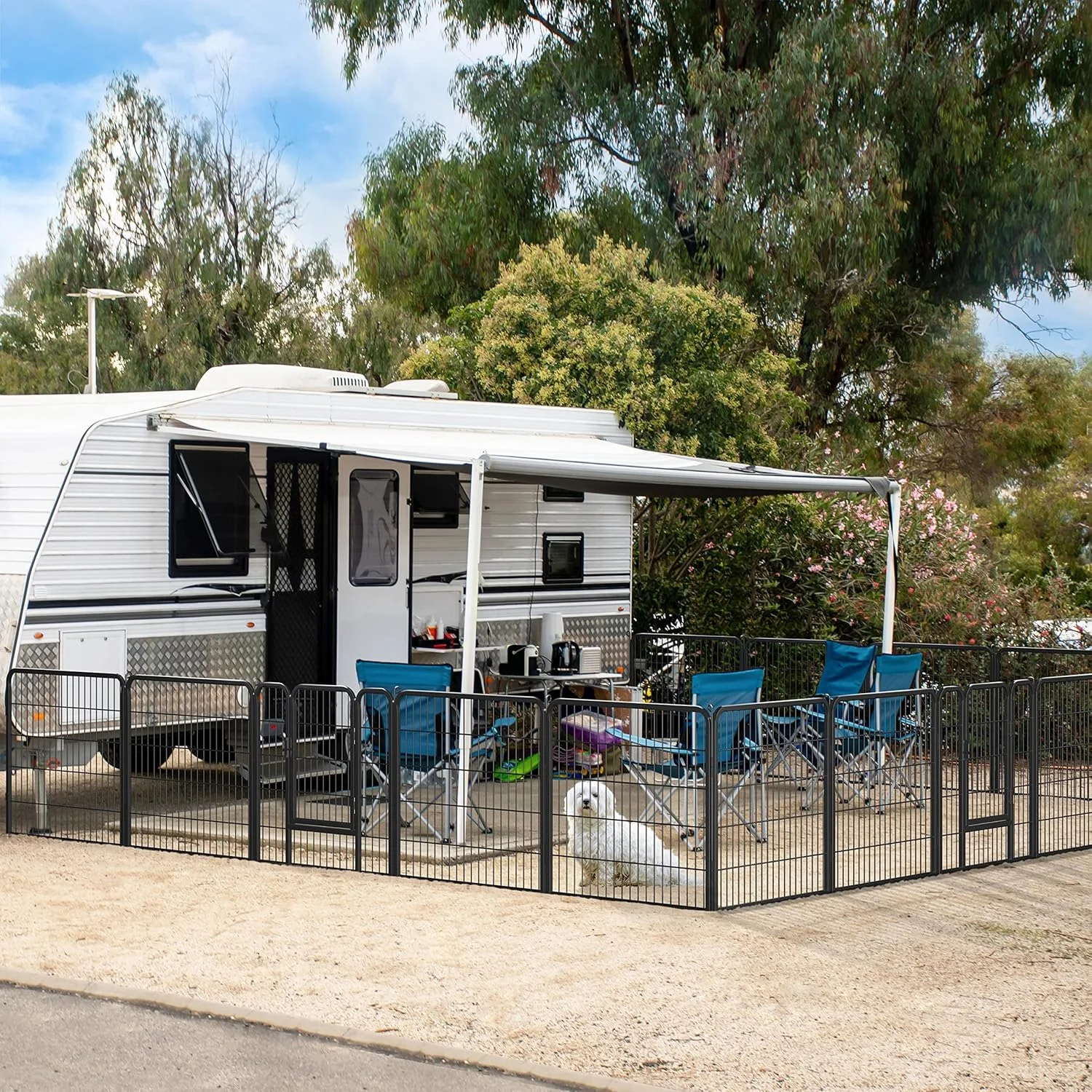 محوطه بازی سگ Yaheetech فوق سنگین و فوق العاده عریض، 8 پنل حصار حیوانات خانگی در فضای باز برای حیوانات بزرگ/متوسط/کوچک، محوطه تمرین توله سگ تاشو برای باغ/حیاط/RV/کمپینگ، ارتفاع 81 سانتی متر x عرض 81 سانتی متر