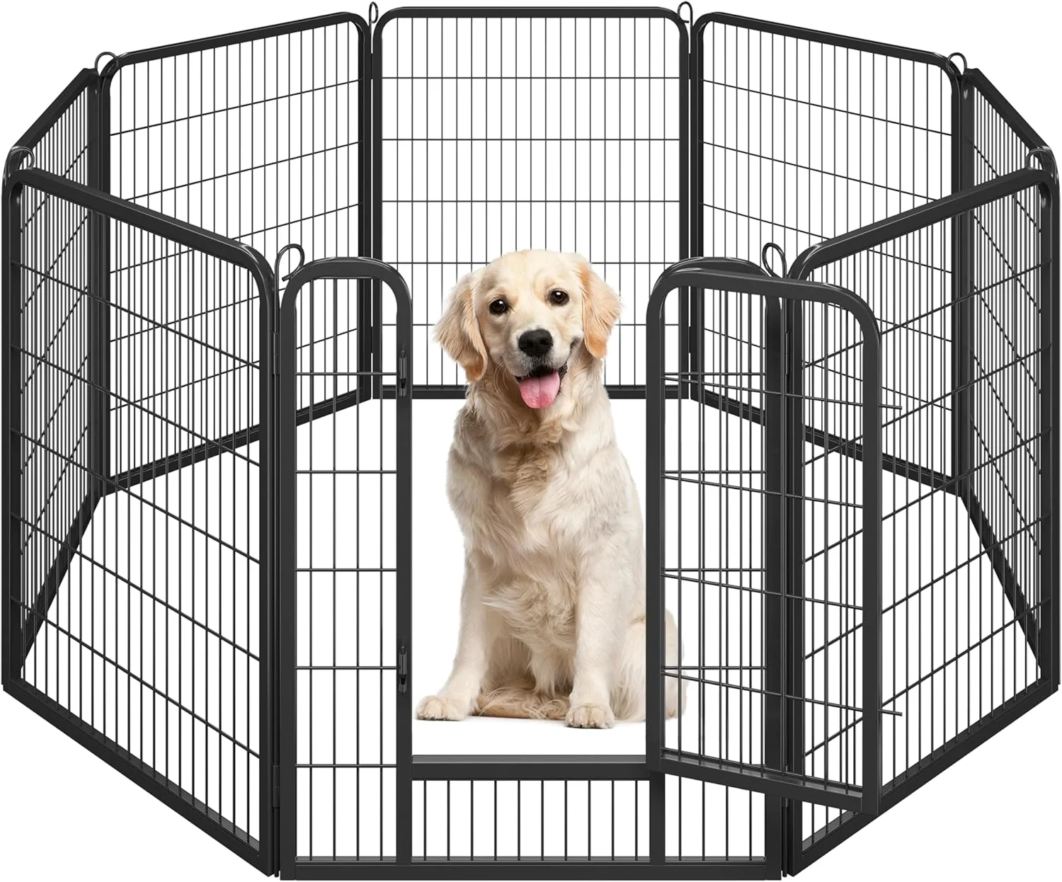 محوطه بازی سگ Yaheetech با دوام و عریض، 8 پنل حصار حیوانات خانگی در فضای باز برای حیوانات بزرگ/متوسط/کوچک، محوطه تمرین توله سگ تاشو برای باغ/حیاط/RV/کمپینگ با ارتفاع 40 اینچ در عرض 32 اینچ