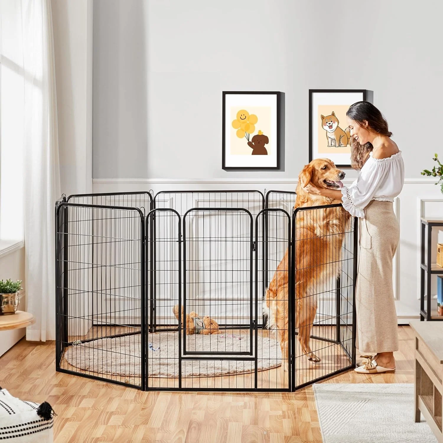 محوطه بازی سگ Yaheetech، حصار سگ 8 پنلی 100 سانتی متری، محوطه تمرین حیوانات خانگی برای سگ های بزرگ/متوسط/حیوانات کوچک، حصار گربه مناسب برای داخل خانه/باغ/حیاط