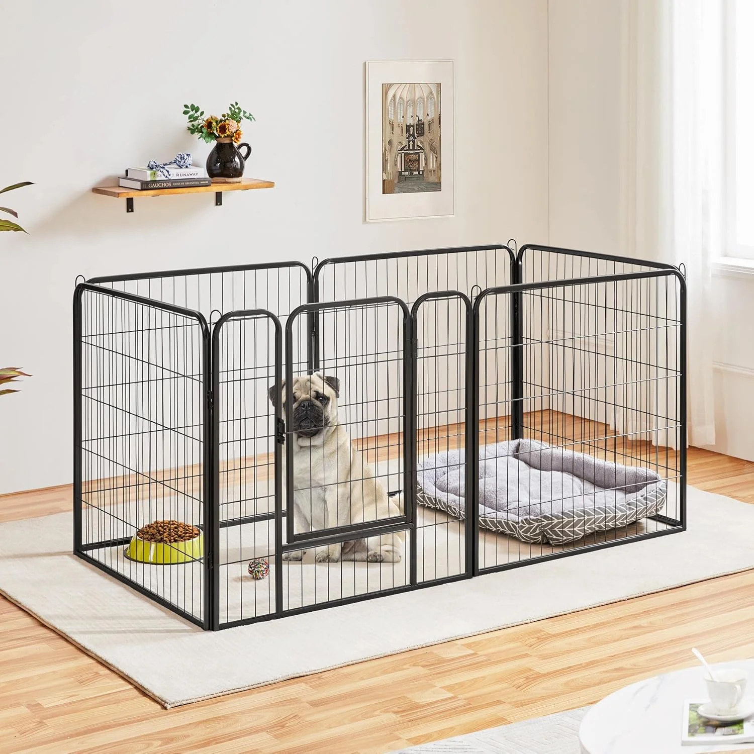 محوطه بازی سگ Yaheetech، قفس حیوانات خانگی 6 پنلی، حصار گربه، مشکی، ارتفاع 80 سانتی متر