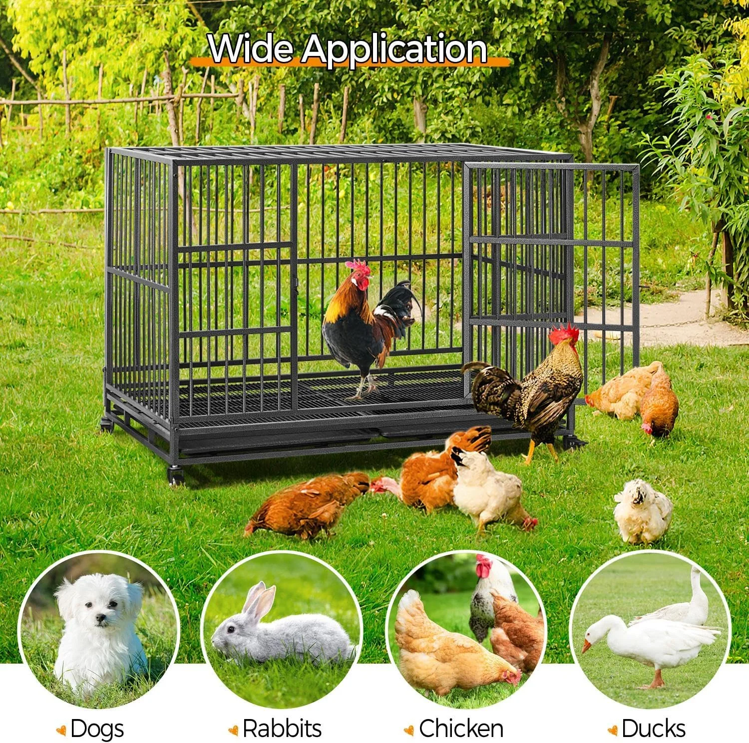 قفس سگ Yaheetech سایز خیلی بزرگ 48 اینچی، قفس سگ XXL غیرقابل تخریب با 2 درب/چرخ های قفل شونده/سینی های قابل جابجایی برای داخل/خارج از خانه