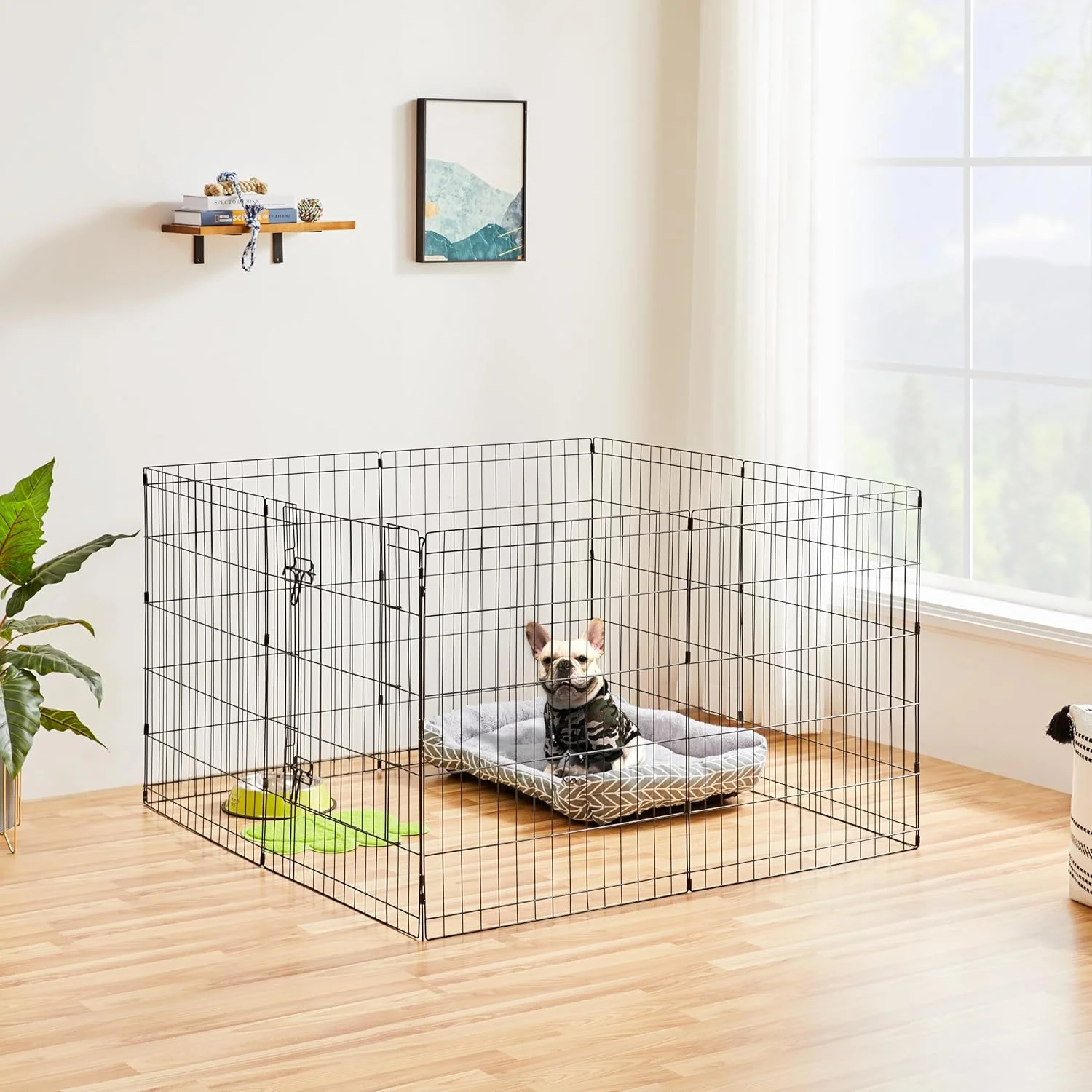 فنس سگ فلزی Yaheetech، 8 تکه، فنس بازی، قفس برای حیوانات کوچک، حیوانات خانگی، توله سگ ها، محوطه بازی تاشو، 61 x 76 سانتی متر