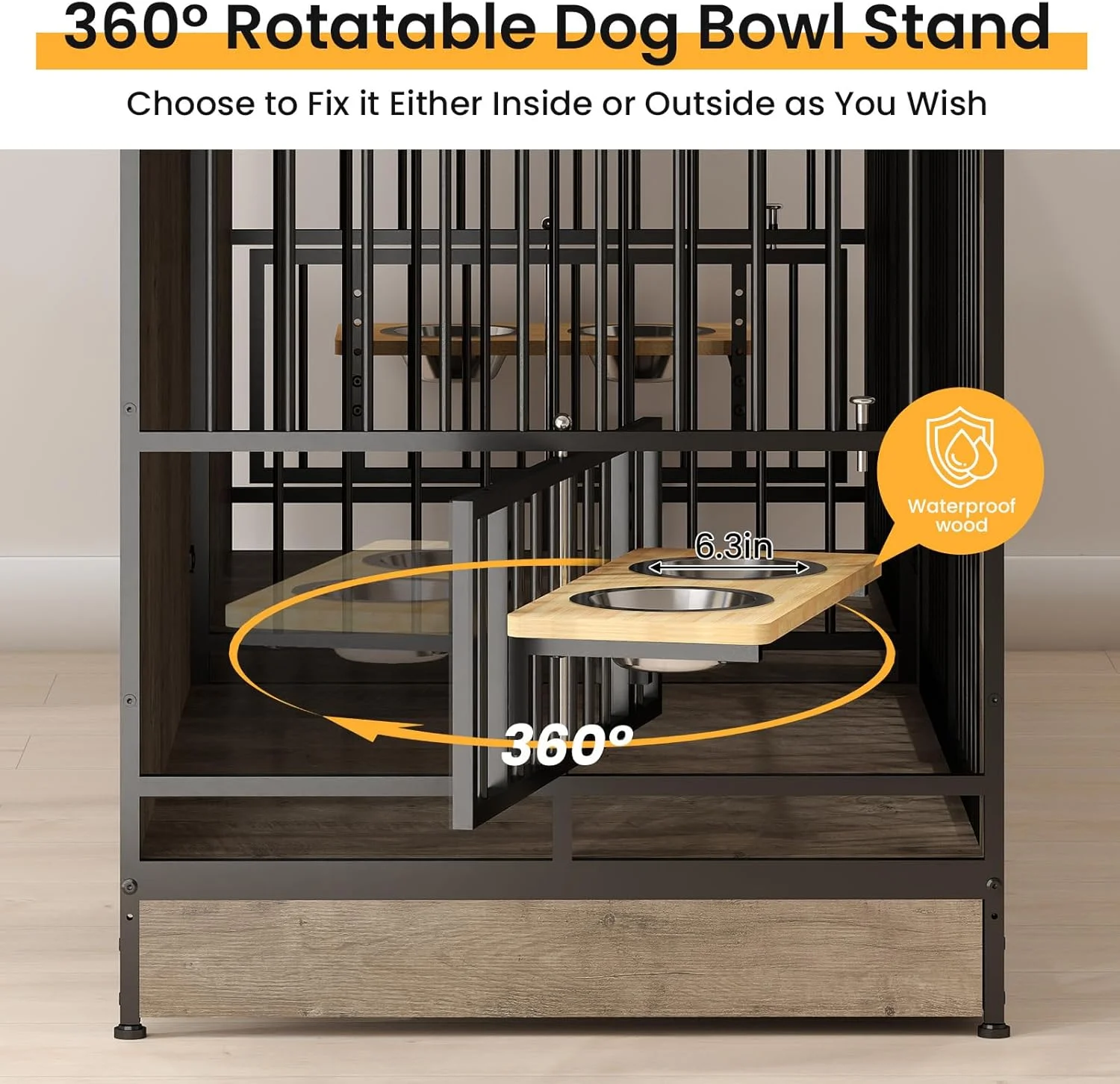 قفس سگ دو نفره یافیلی 78 اینچی، مبلمان برای 2 سگ، قفس سگ دو نفره با پایه نگهدارنده کاسه سگ با قابلیت چرخش 360 درجه و ارتفاع قابل تنظیم به همراه 4 کاسه، قفس سگ خاکستری با جداکننده برای سگ های کوچک، متوسط و بزرگ