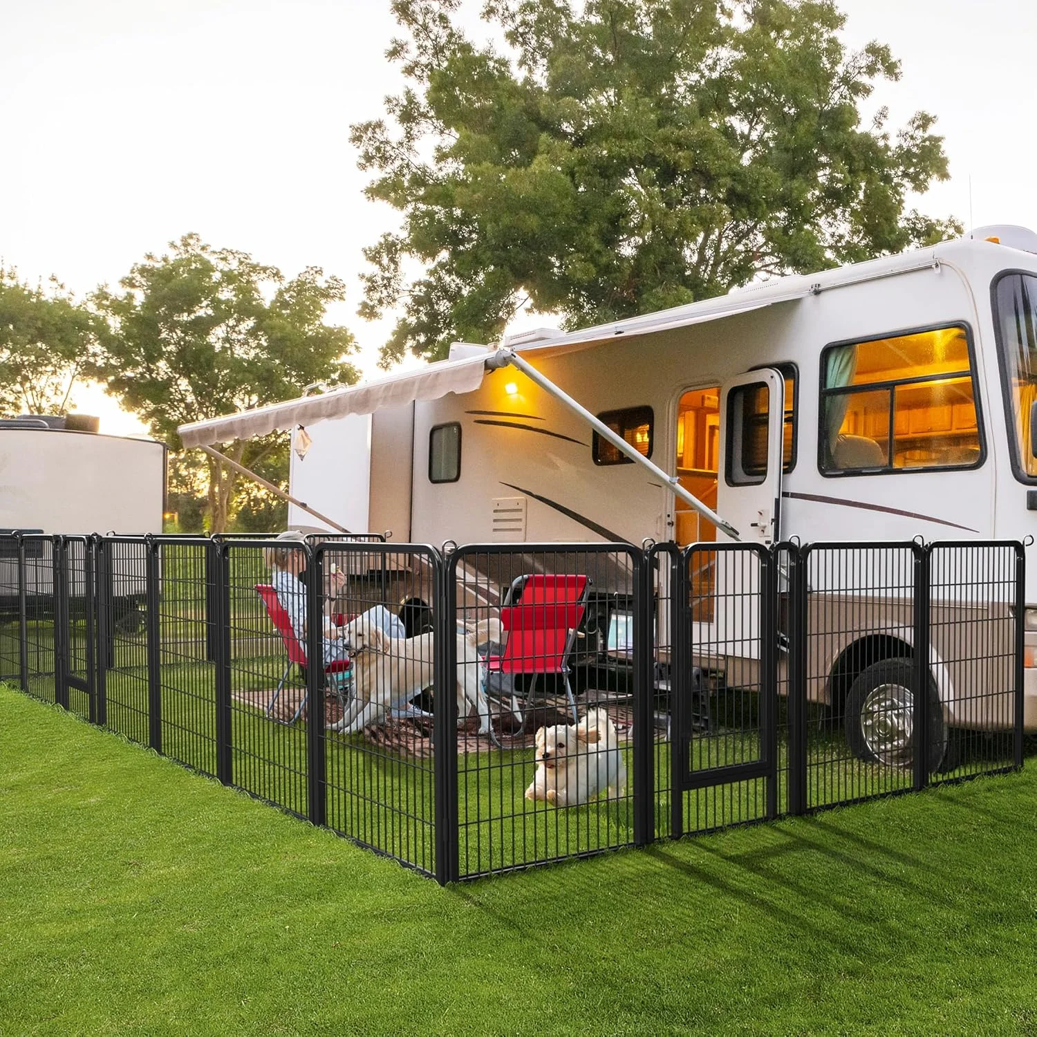 محوطه بازی تاشو حیوانات خانگی Yaheetech سایز 32 اینچ - محوطه فلزی بیرونی سگ، توله سگ، گربه، حصار تمرینی، 8 پنل