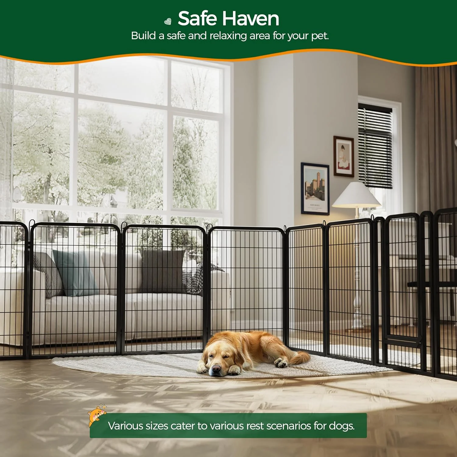 محوطه بازی تاشو حیوانات خانگی Yaheetech سایز 32 اینچ - محوطه فلزی بیرونی سگ، توله سگ، گربه، حصار تمرینی، 8 پنل