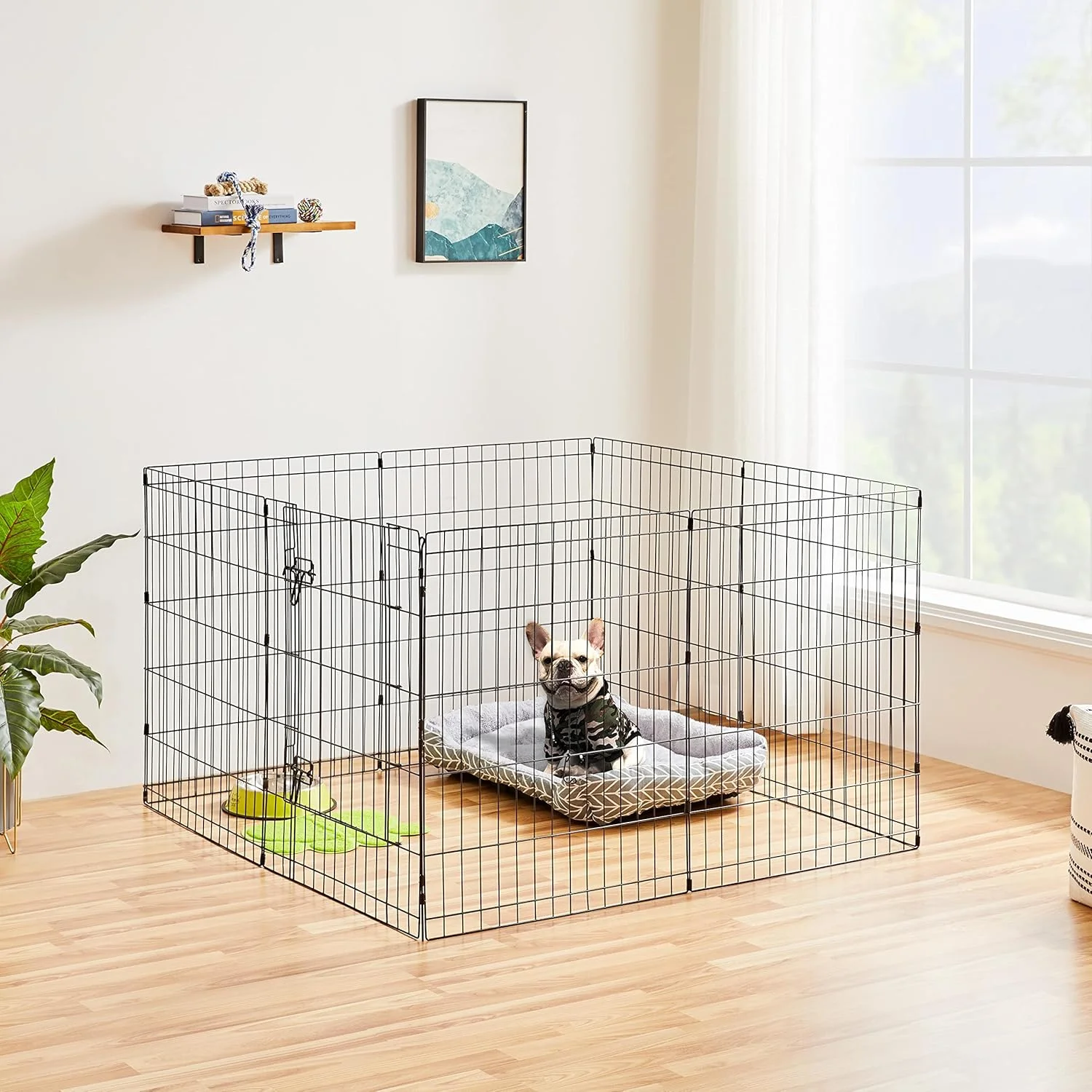 محوطه بازی سگ تاشو فلزی Yaheetech با ارتفاع 76 سانتی متر، 8 پنل، حصار سگ، مناسب فضای باز و داخل خانه برای حیوانات کوچک، دارای درب، رنگ مشکی