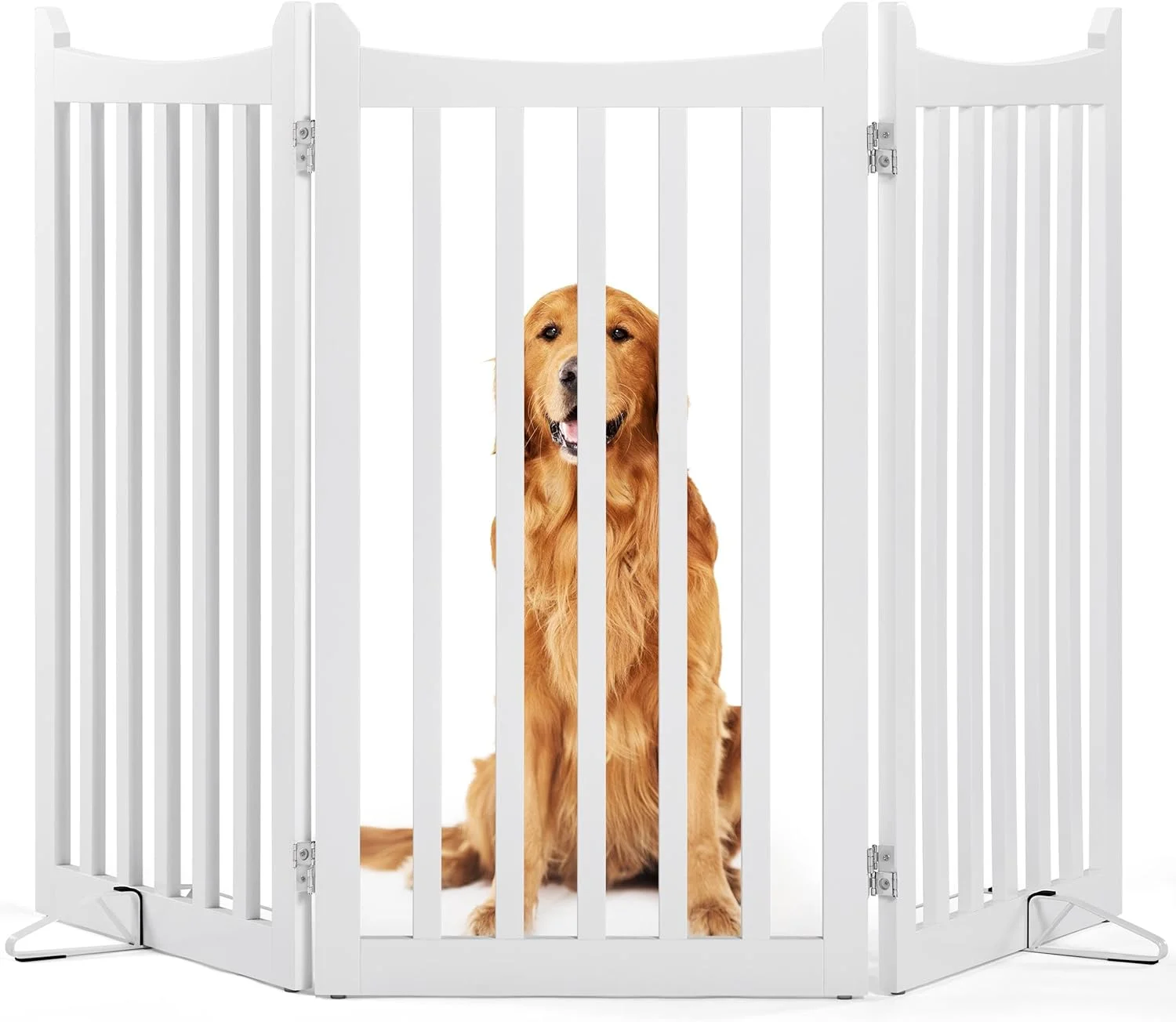 دروازه حیوانات خانگی ایستاده Yaheetech، سایز خیلی بزرگ، 3 پنل، حصار سگ چوبی با 2 پایه نگهدارنده، دروازه سگ تاشو برای داخل خانه، راه پله، درگاه، راهرو، مانع حیوانات خانگی آشپزخانه، سفید، 151.5 سانتی متر طول × 90.5 سانتی متر ارتفاع