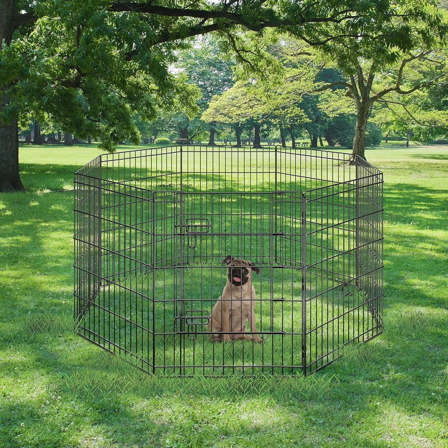 محوطه بازی سگ تاشو فلزی Yaheetech با ارتفاع 76 سانتی متر، 8 پنل، حصار سگ، مناسب فضای باز و داخل خانه برای حیوانات کوچک، دارای درب، رنگ مشکی