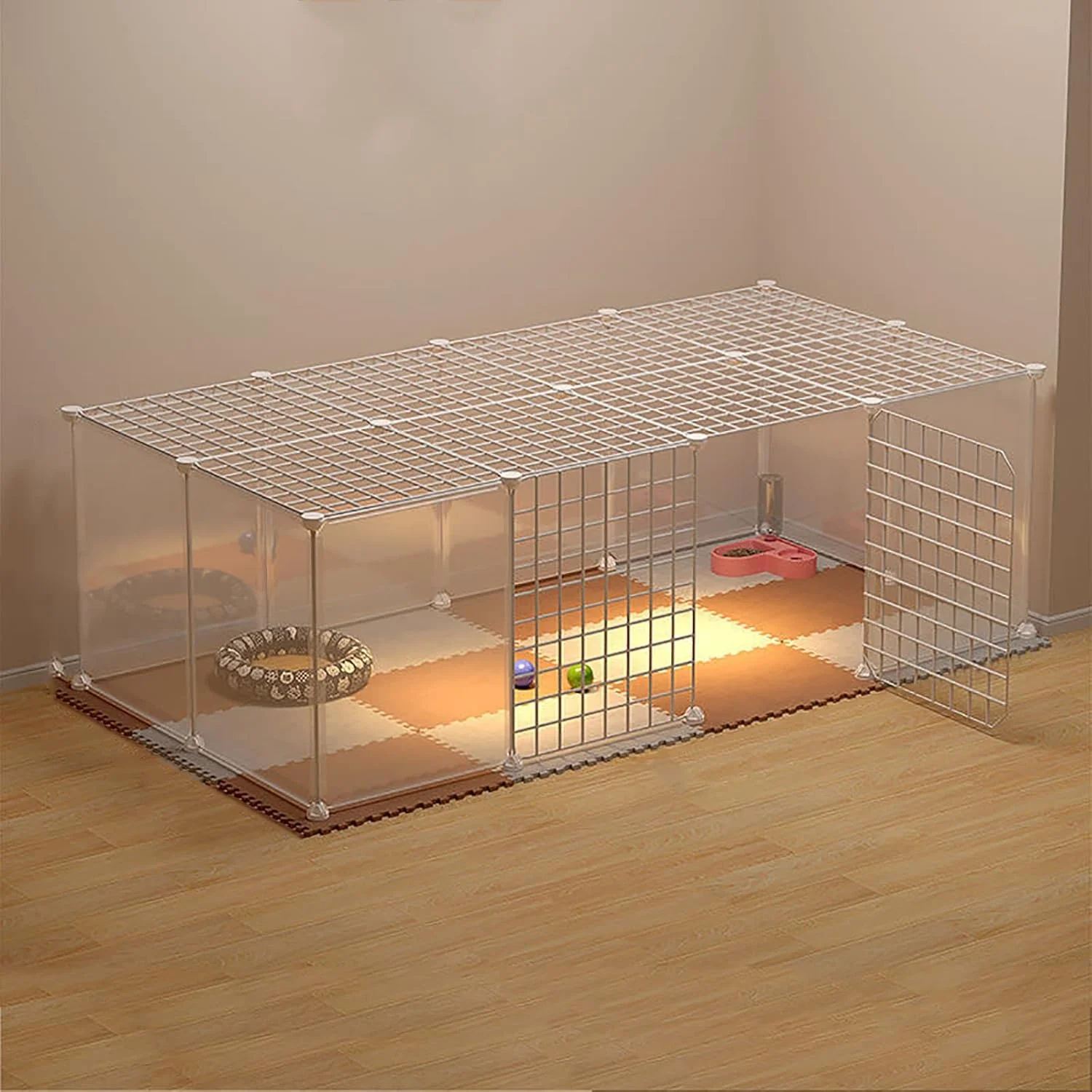 محوطه بازی سگ xzlL-jtkm، محوطه بازی حیوانات خانگی قابل حمل، قفس گربه شفاف با سقف توری آهنی، فضای فوق العاده بزرگ، با درب برای حیوانات کوچک خوکچه هندی، همستر، گربه و سگ
