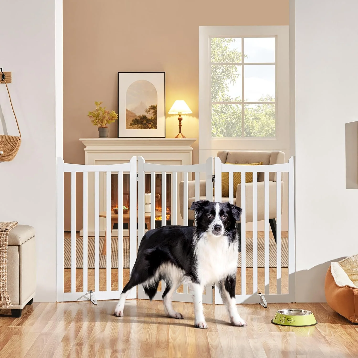 دروازه حیوانات خانگی ایستاده Yaheetech، سایز خیلی بزرگ، 3 پنل، حصار سگ چوبی با 2 پایه نگهدارنده، دروازه سگ تاشو برای داخل خانه، راه پله، درگاه، راهرو، مانع حیوانات خانگی آشپزخانه، سفید، 151.5 سانتی متر طول × 90.5 سانتی متر ارتفاع
