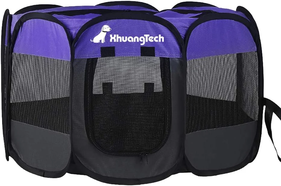 محوطه بازی تاشو و قابل حمل سگ، گربه و توله سگ XianghuangTechnology، جنس پارچه نرم، مناسب استفاده در فضای داخلی و خارجی، ابعاد 101x58 سانتی متر (بنفش)