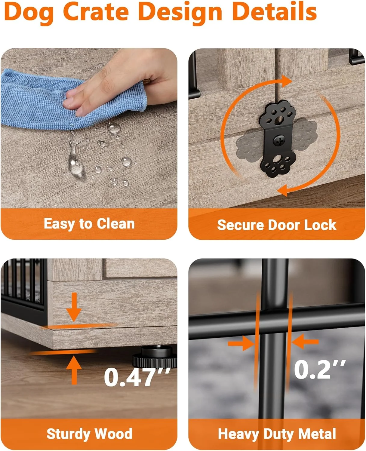 قفس سگ مبلمان YaFiti با کوسن، لانه سگ چوبی با درب های دوتایی، میز کنار تختی قفس سگ سنگین با چرخ، خانه سگ سرپوشیده برای سگ های کوچک و متوسط تا 20 کیلوگرم، 82.5 سانتی متر، خاکستری