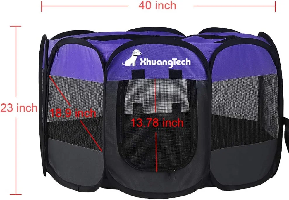 محوطه بازی تاشو و قابل حمل سگ، گربه و توله سگ XianghuangTechnology، جنس پارچه نرم، مناسب استفاده در فضای داخلی و خارجی، ابعاد 101x58 سانتی متر (بنفش)