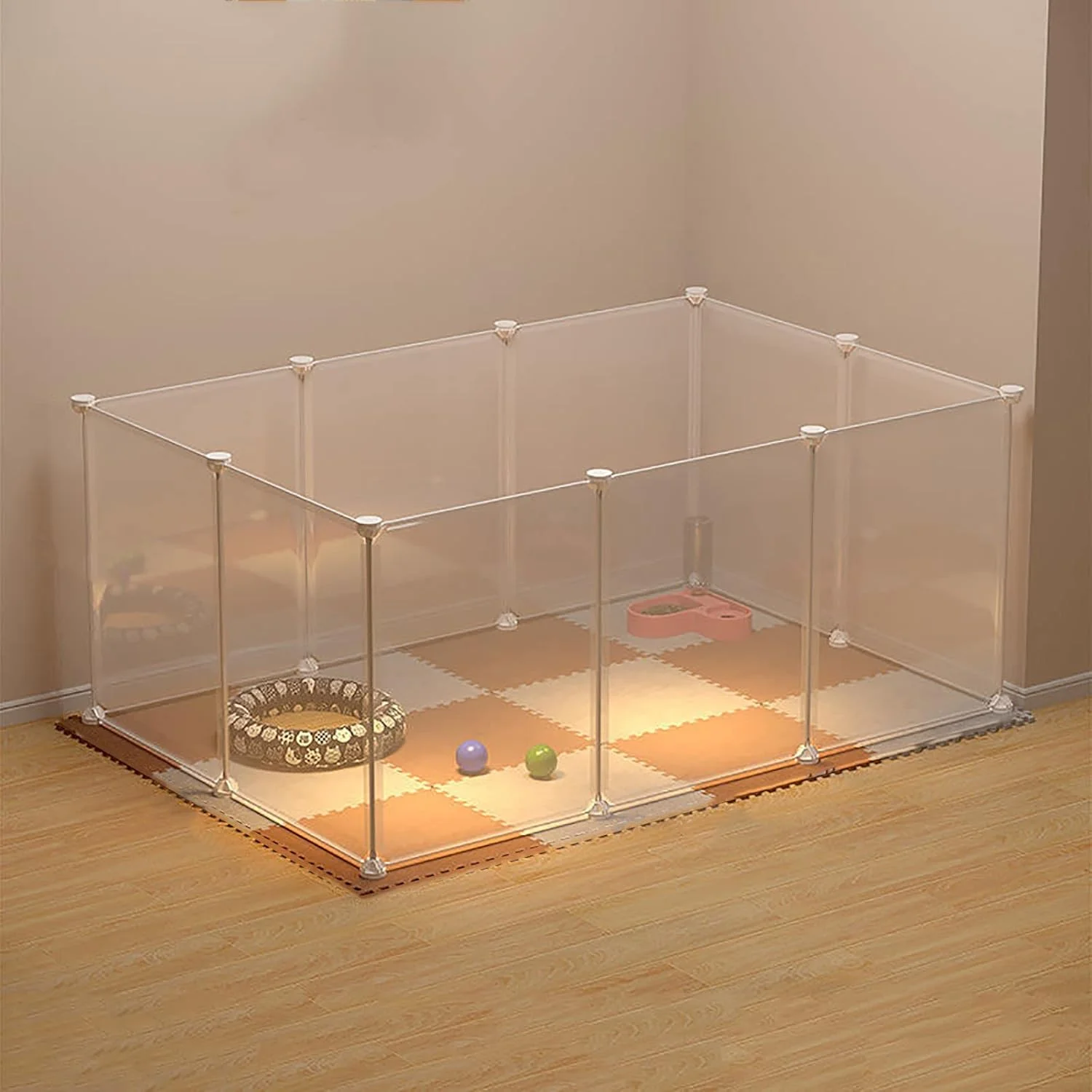 محوطه بازی سگ xzlL-jtkm، حصار حیاط قابل حمل کوچک، محوطه بازی حیوانات خانگی DIY برای استفاده در داخل و خارج از منزل، فضای بزرگ برای توله سگ، بچه گربه، همستر، سفید شفاف 10 پنل