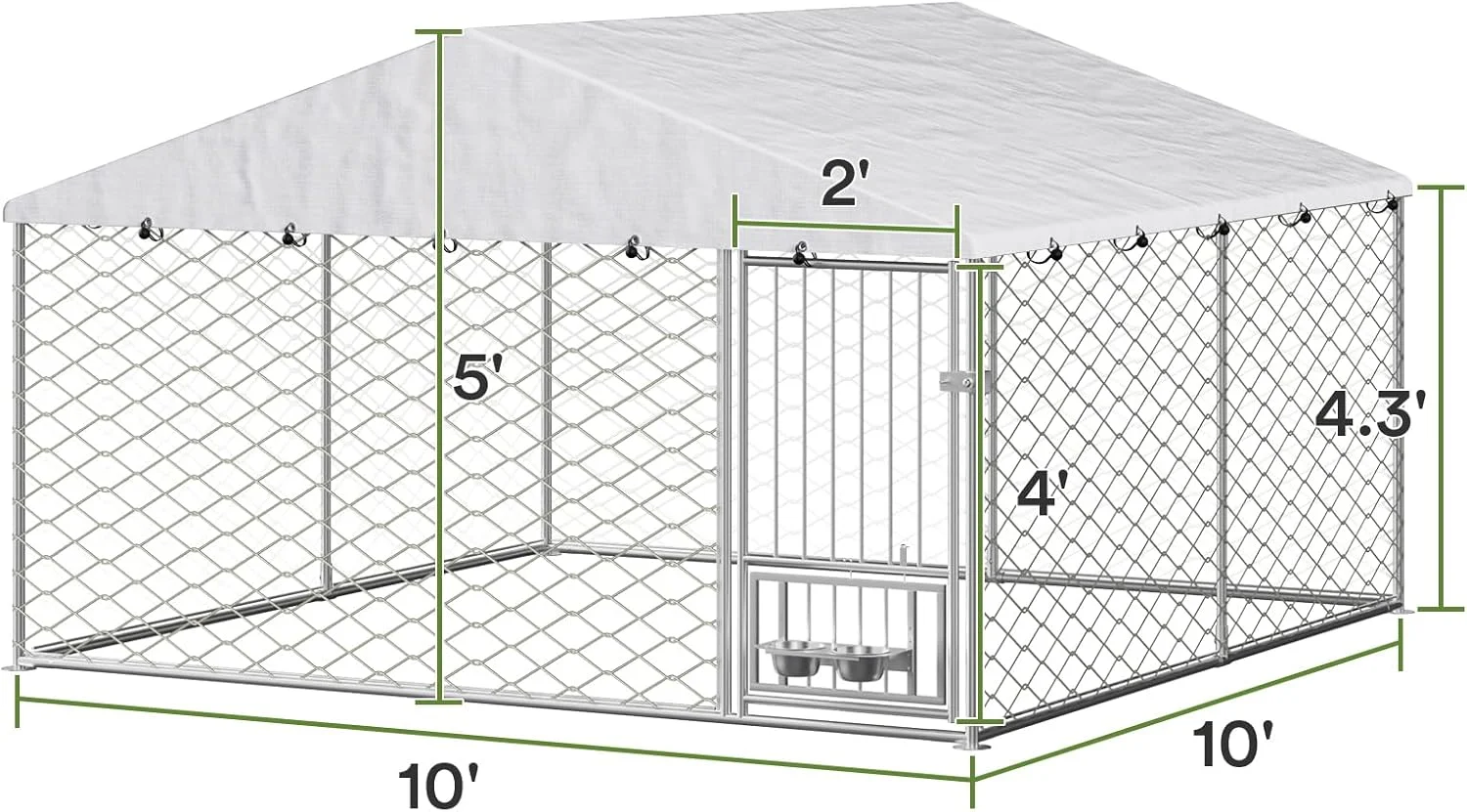 قفس سگ فضای باز یفیلی 3x3 متری - قفس بزرگ و مقاوم برای سگ در فضای باز، قفس سگ در فضای باز با کاسه های چرخشی غذا، قفس سگ سرپوشیده با سقف