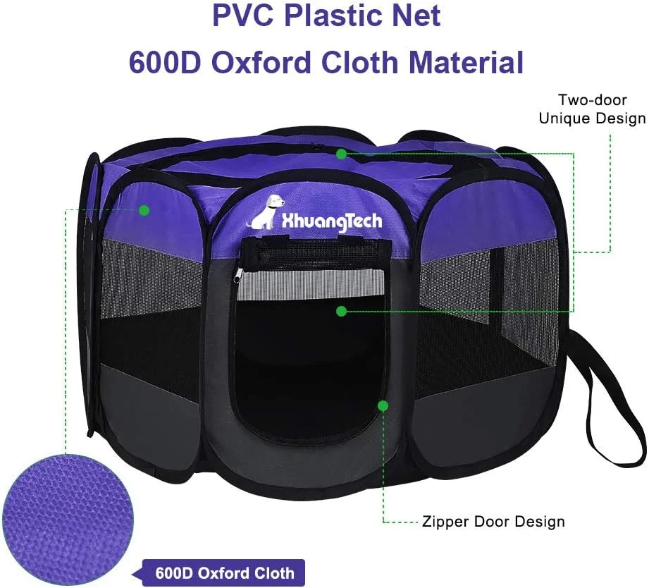 محوطه بازی تاشو و قابل حمل سگ، گربه و توله سگ XianghuangTechnology، جنس پارچه نرم، مناسب استفاده در فضای داخلی و خارجی، ابعاد 101x58 سانتی متر (بنفش)