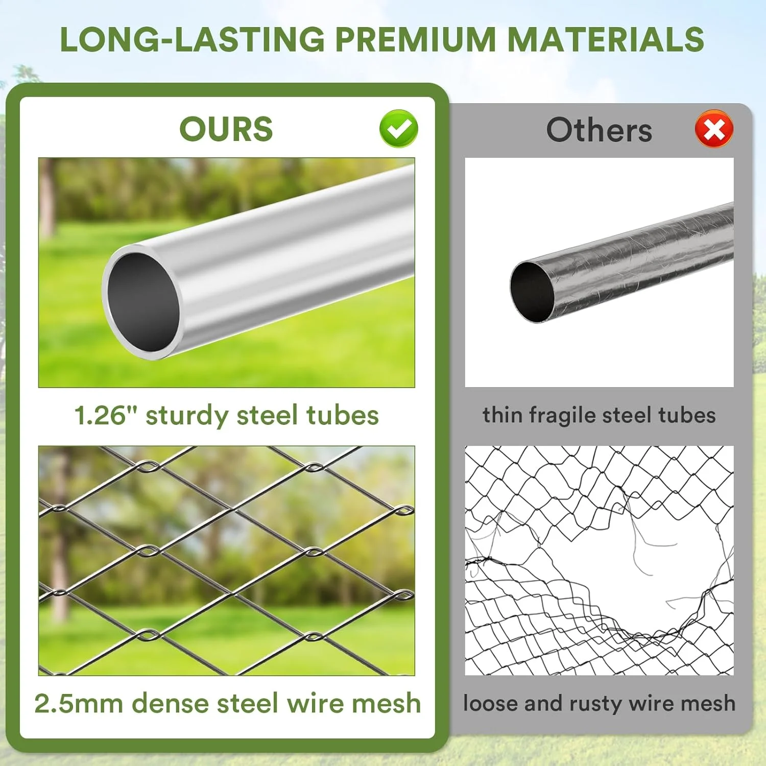 قفس سگ فضای باز یفیلی 3x3 متری - قفس بزرگ و مقاوم برای سگ در فضای باز، قفس سگ در فضای باز با کاسه های چرخشی غذا، قفس سگ سرپوشیده با سقف